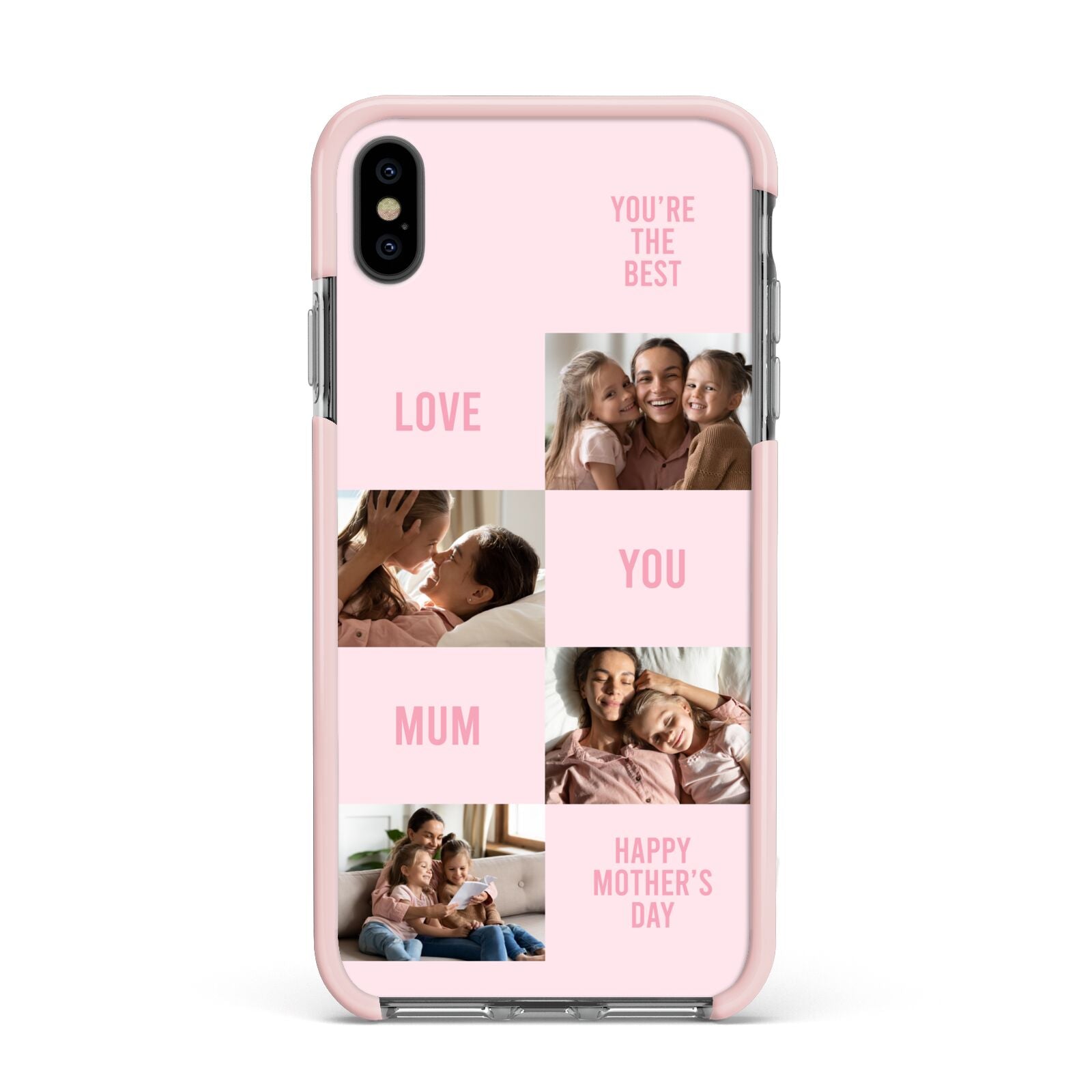 Pink Mothers Day Photo Collage Apple iPhone Xs Max Impact Case Pink Edge on Black Phone