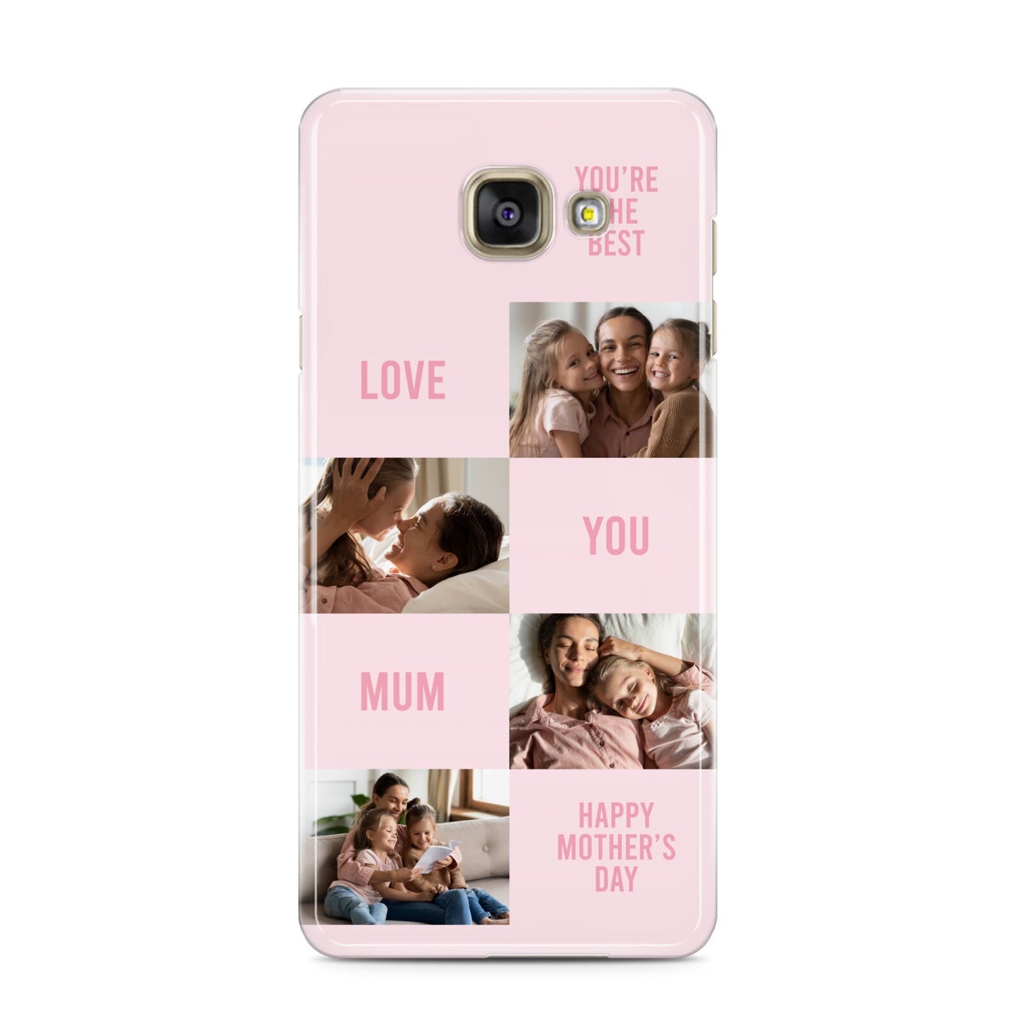 Pink Mothers Day Photo Collage Samsung Galaxy A3 2016 Case on gold phone