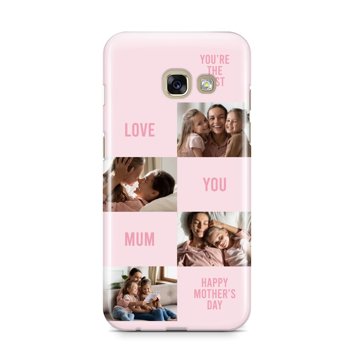 Pink Mothers Day Photo Collage Samsung Galaxy A3 2017 Case on gold phone