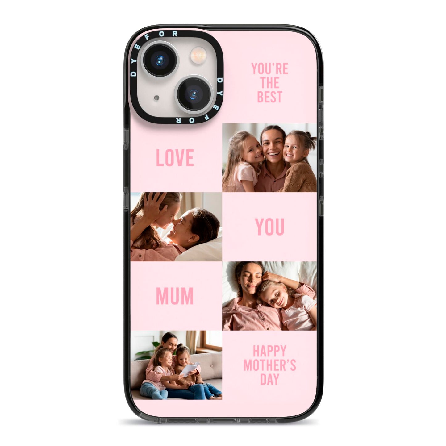 Pink Mothers Day Photo Collage iPhone 13 Black Impact Case on Silver phone
