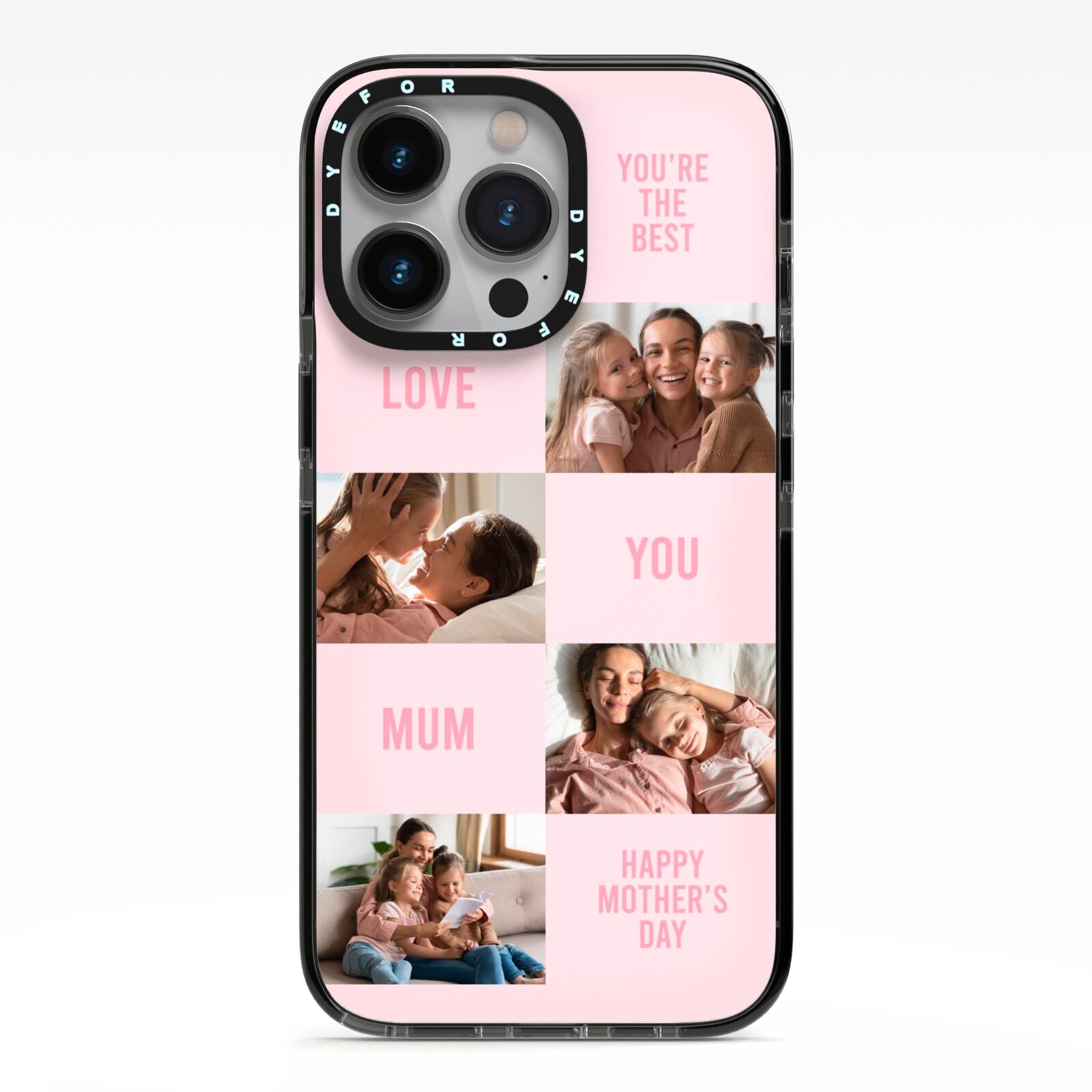 Pink Mothers Day Photo Collage iPhone 13 Pro Black Impact Case on Silver phone