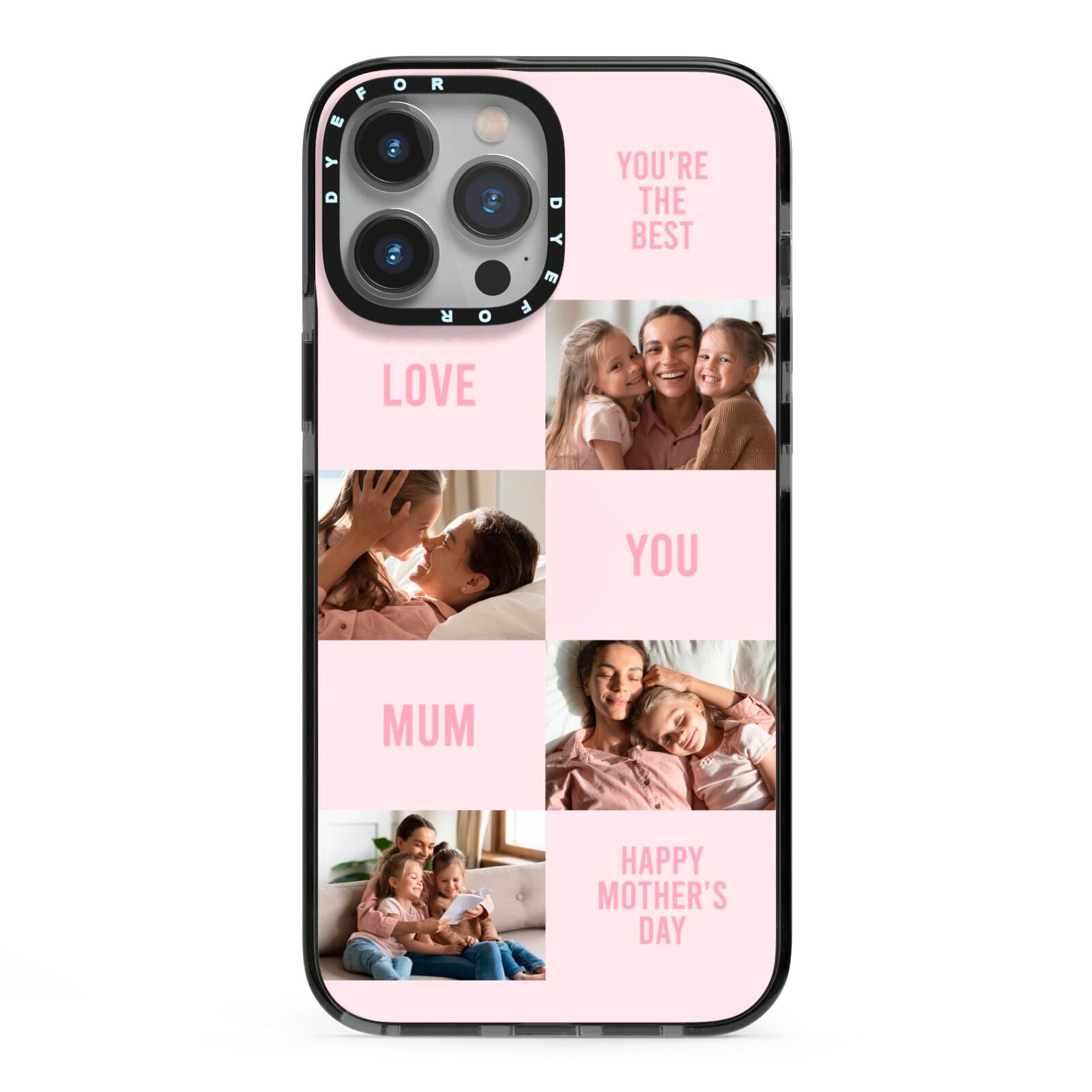 Pink Mothers Day Photo Collage iPhone 13 Pro Max Black Impact Case on Silver phone