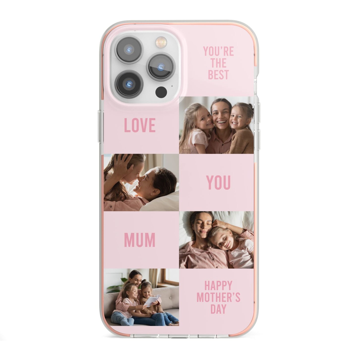 Pink Mothers Day Photo Collage iPhone 13 Pro Max TPU Impact Case with Pink Edges