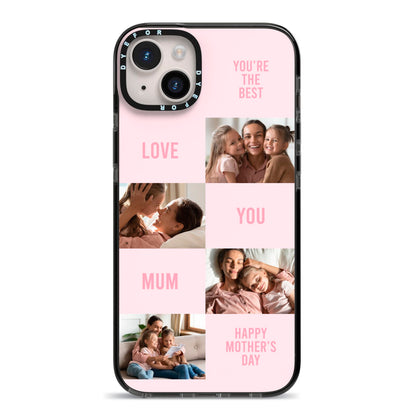 Pink Mothers Day Photo Collage iPhone 14 Plus Black Impact Case on Silver phone