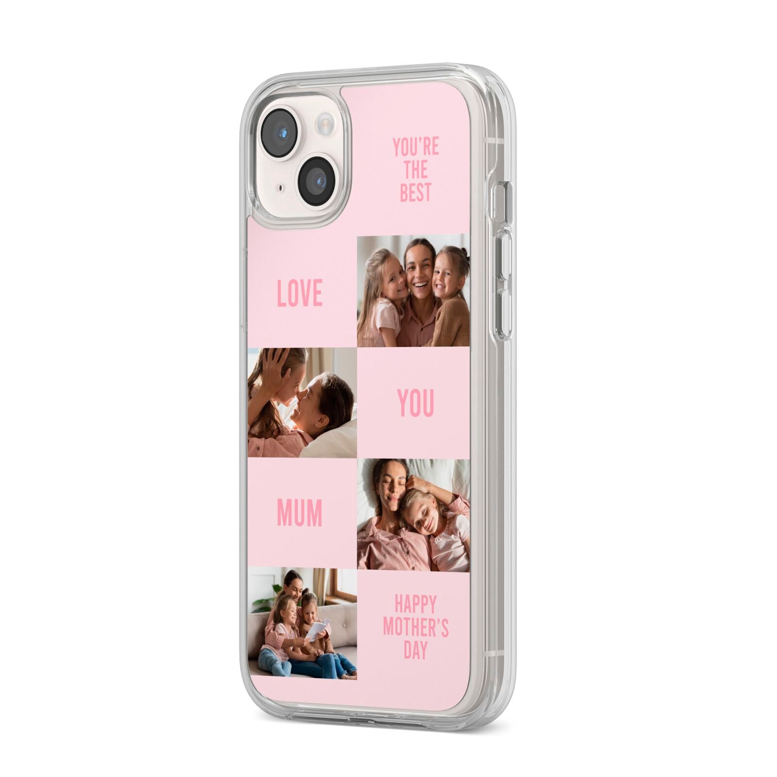 Pink Mothers Day Photo Collage iPhone 14 Plus Clear Tough Case Starlight Angled Image