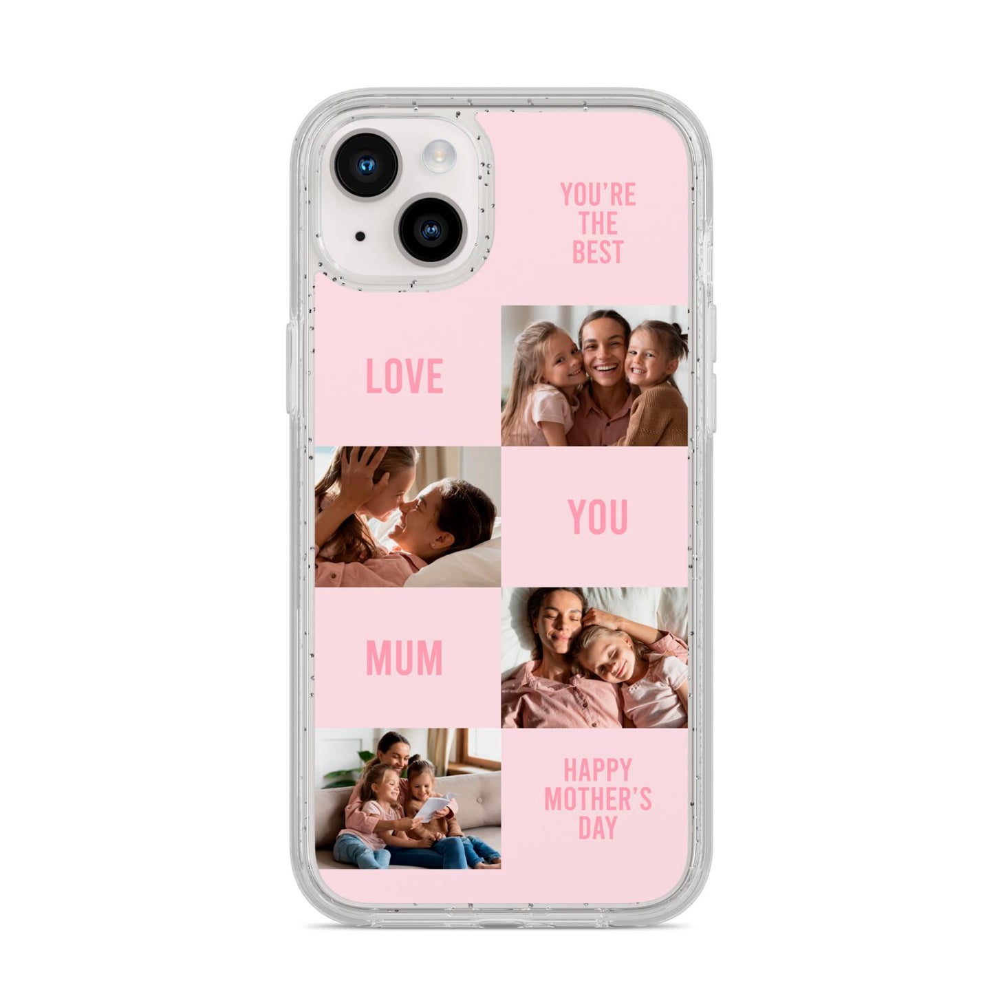 Pink Mothers Day Photo Collage iPhone 14 Plus Glitter Tough Case Starlight