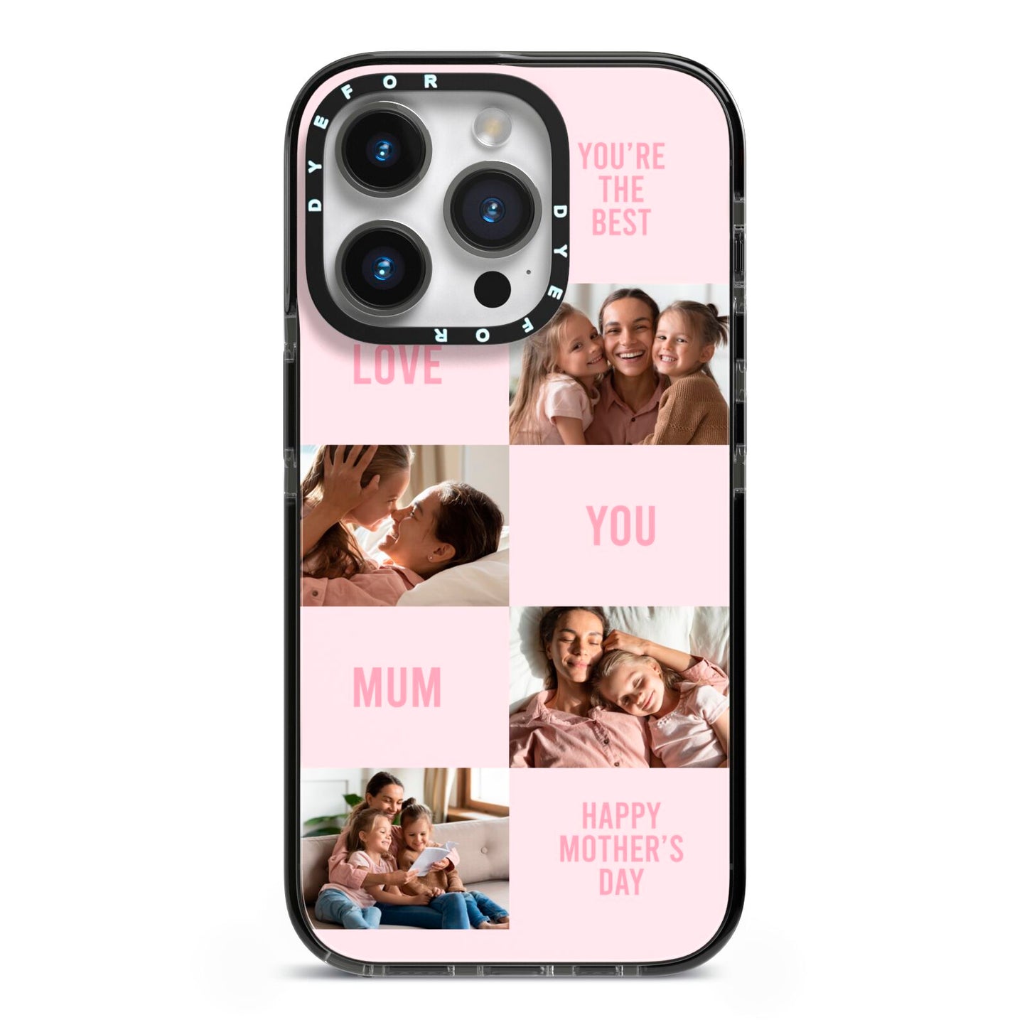 Pink Mothers Day Photo Collage iPhone 14 Pro Black Impact Case on Silver phone