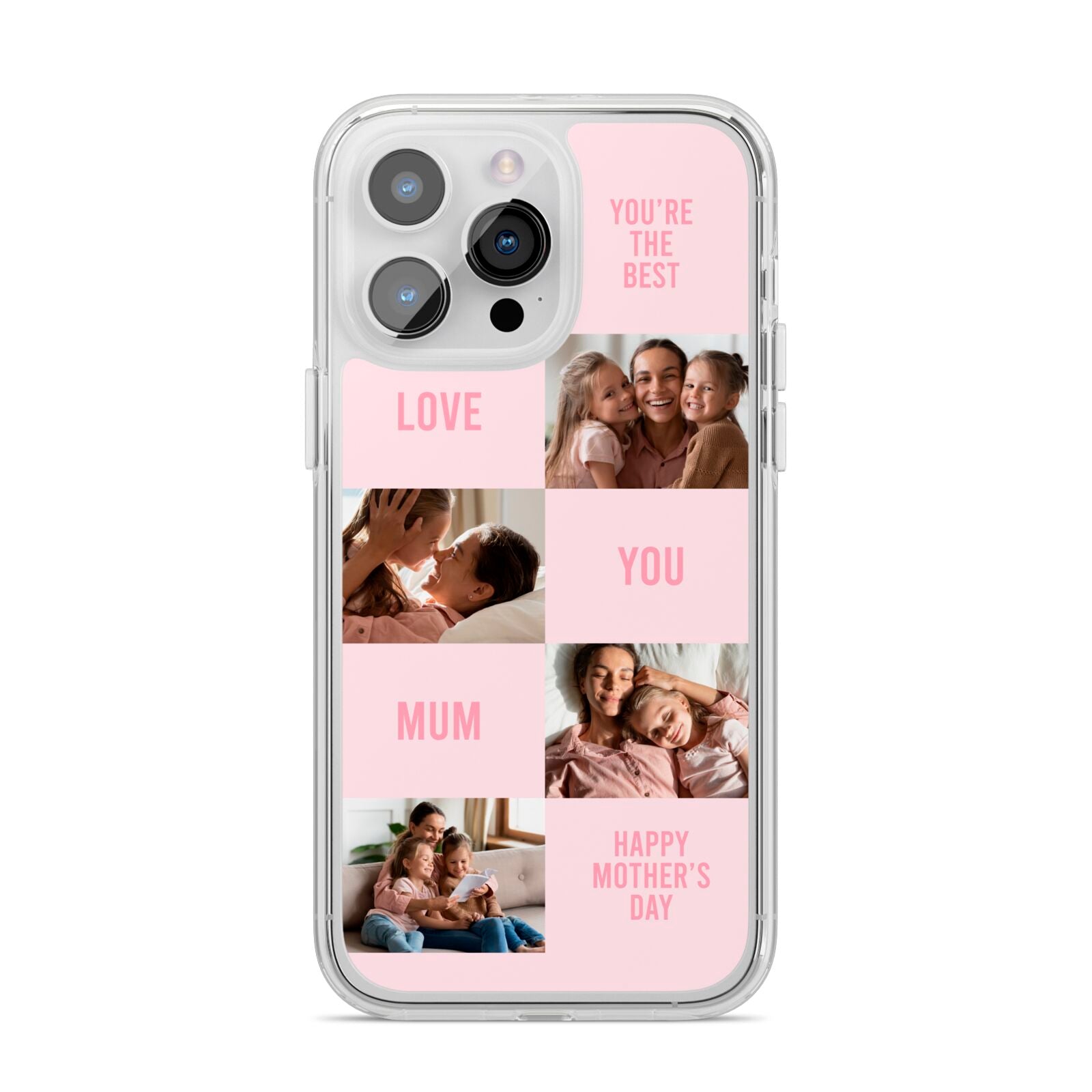 Pink Mothers Day Photo Collage iPhone 14 Pro Max Clear Tough Case Silver