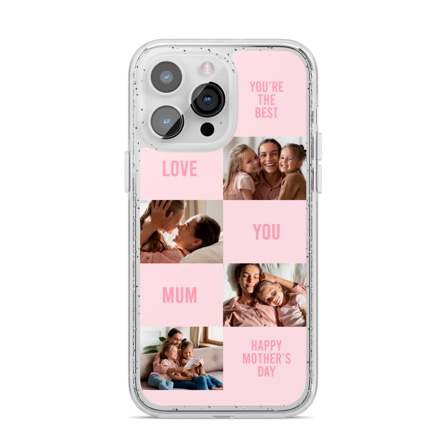 Pink Mothers Day Photo Collage iPhone 14 Pro Max Glitter Tough Case Silver