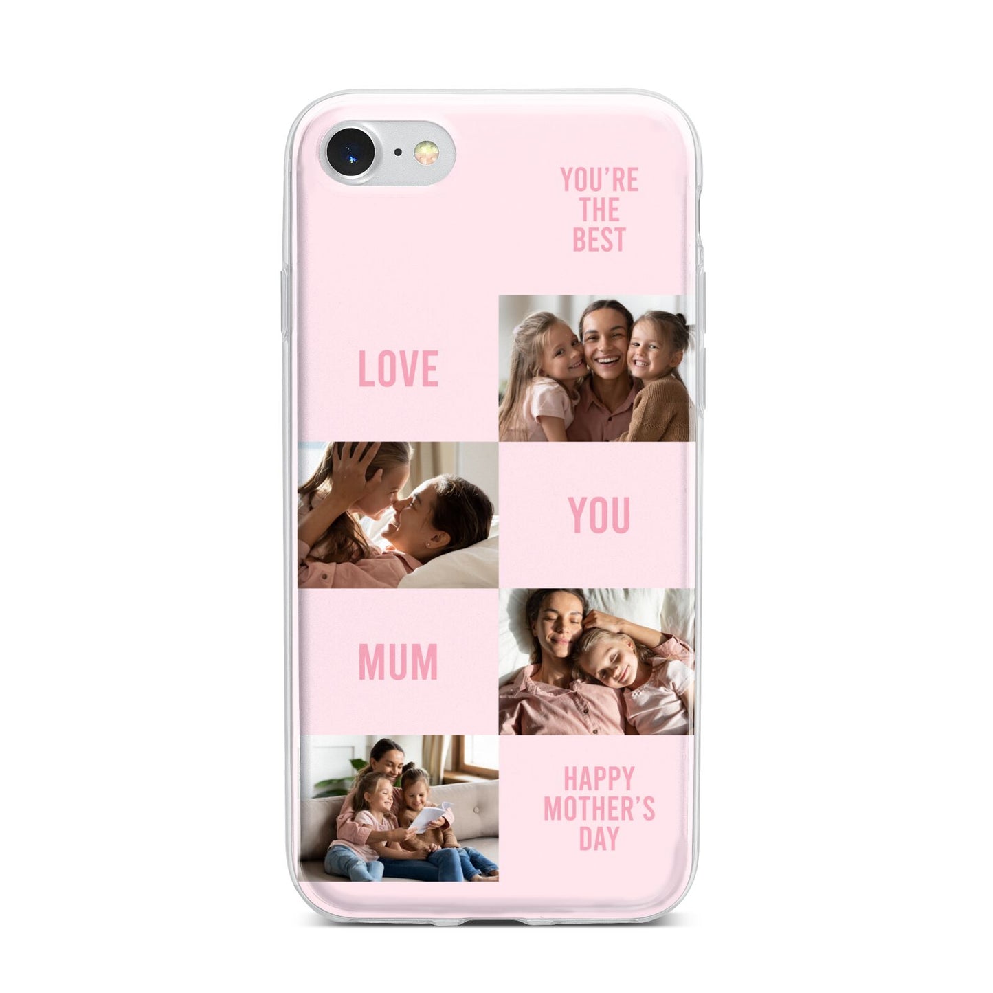 Pink Mothers Day Photo Collage iPhone 7 Bumper Case on Silver iPhone