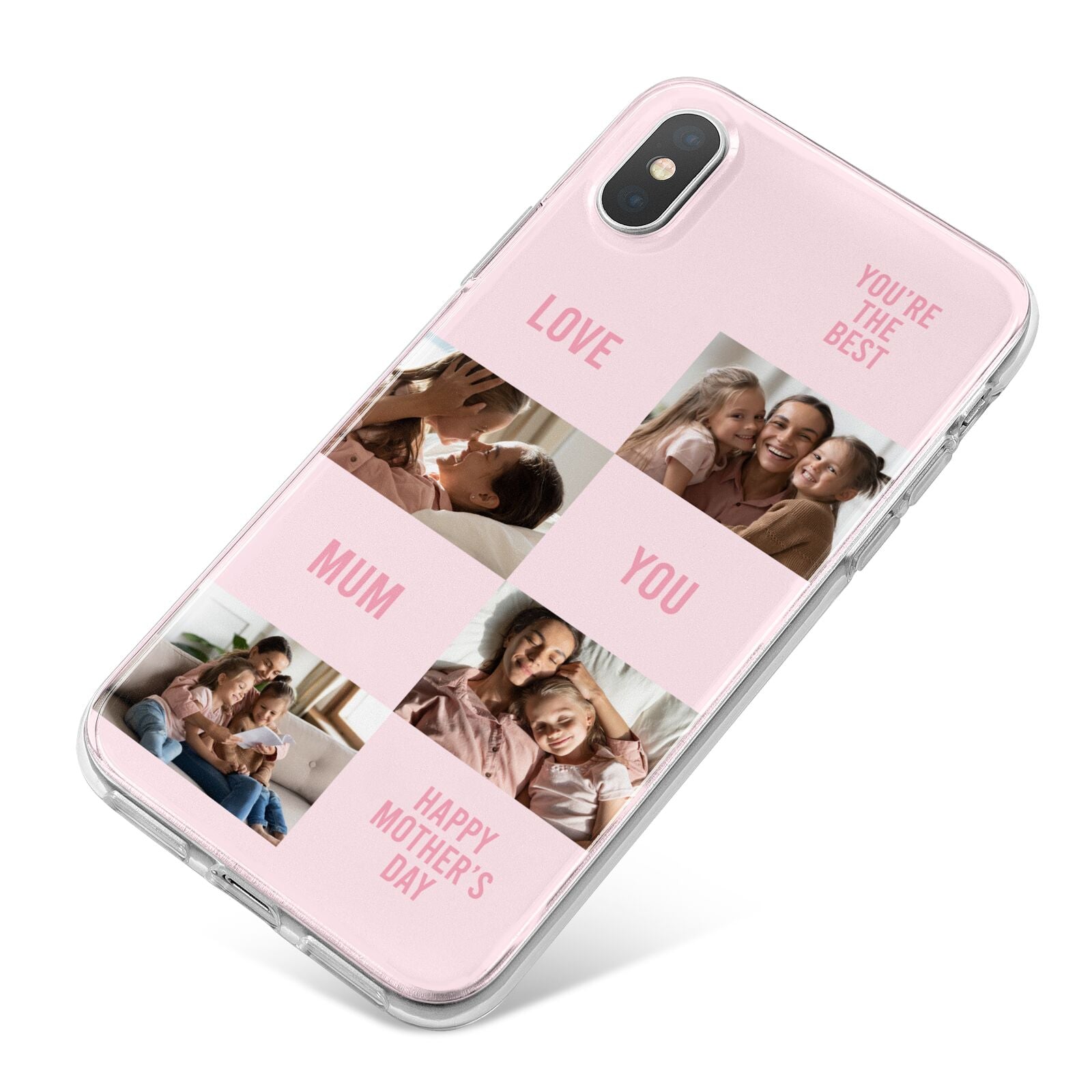 Pink Mothers Day Photo Collage iPhone X Bumper Case on Silver iPhone