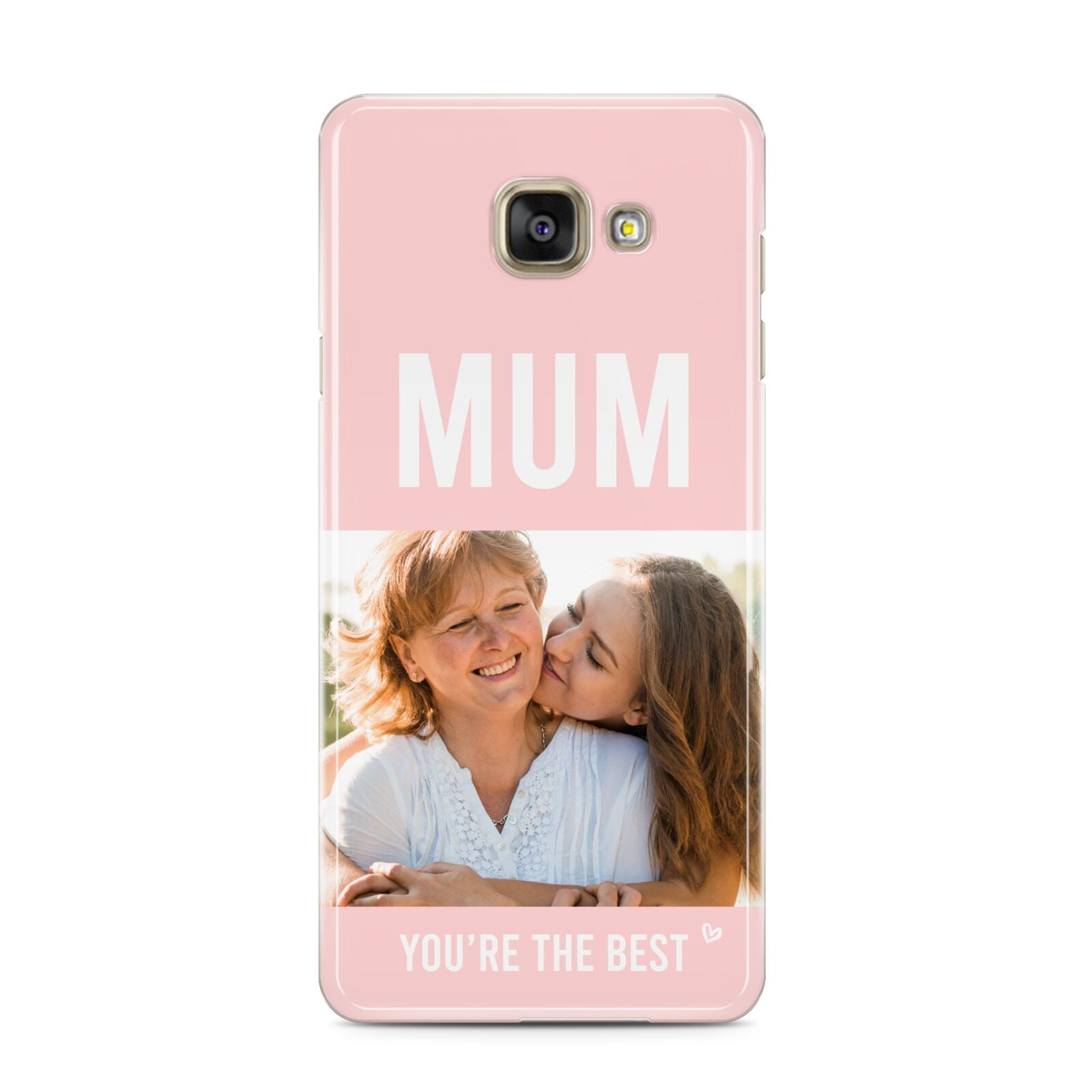 Pink Mothers Day Photo Samsung Galaxy A3 2016 Case on gold phone