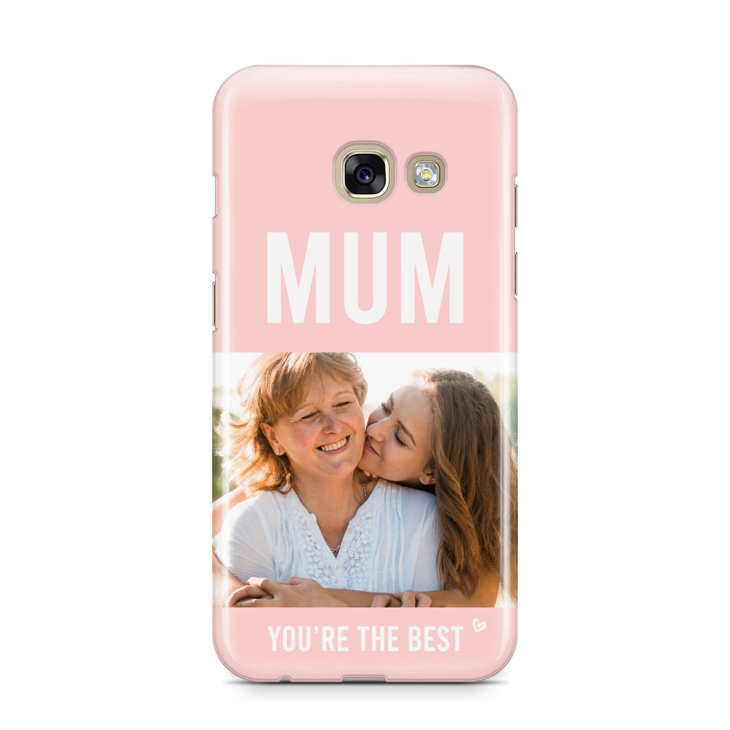 Pink Mothers Day Photo Samsung Galaxy A3 2017 Case on gold phone