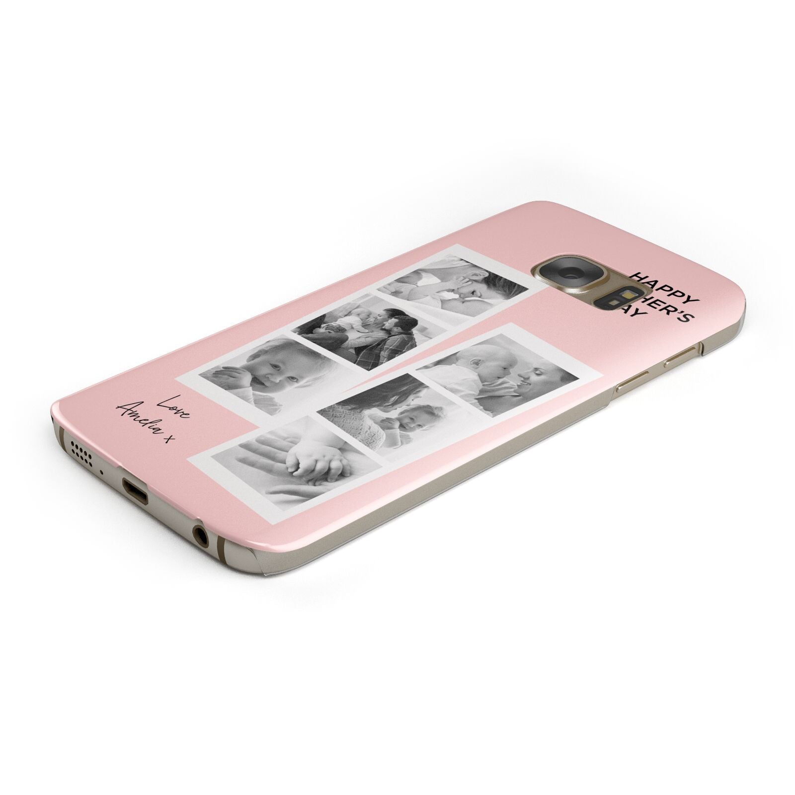 Pink Mothers Day Photo Strips Protective Samsung Galaxy Case Angled Image