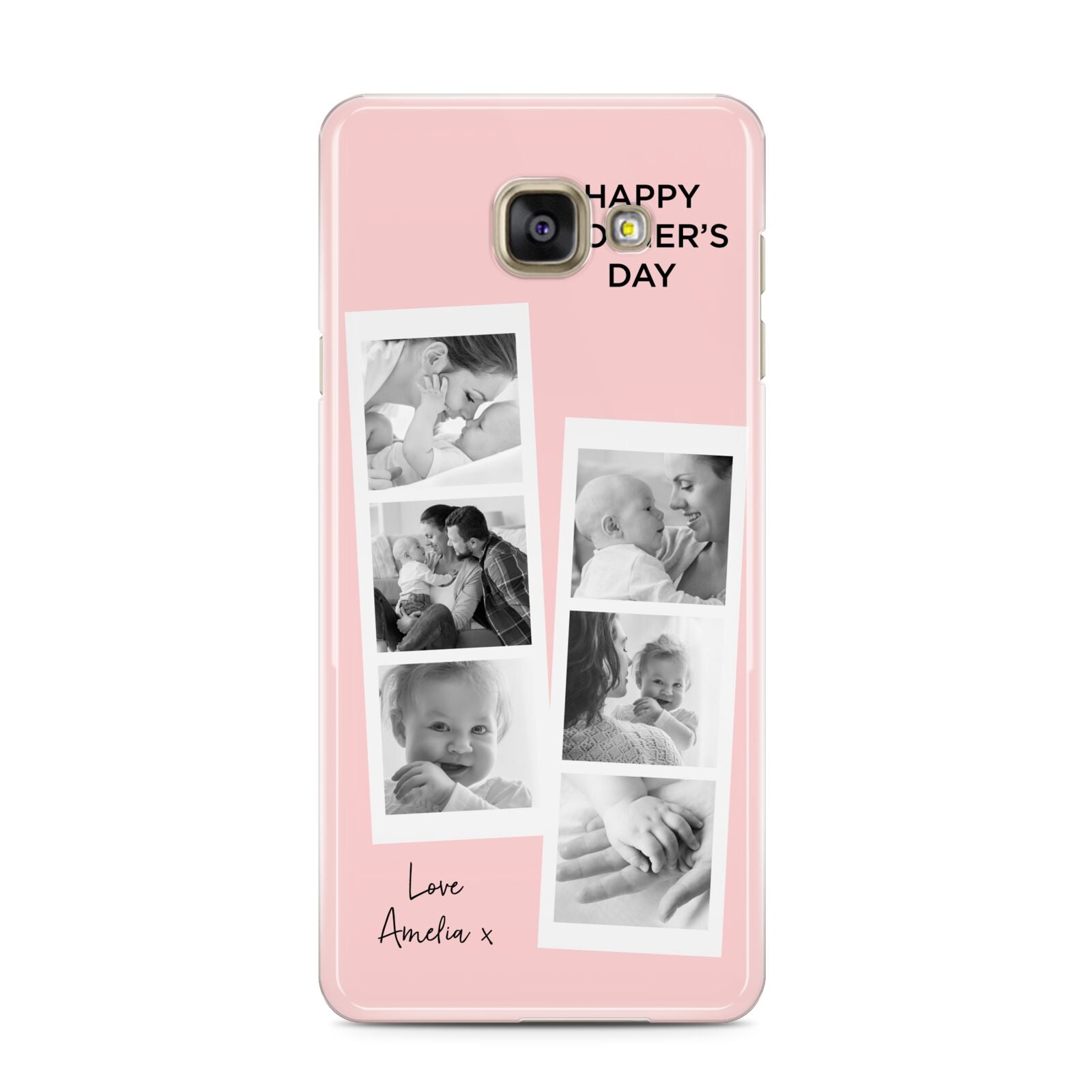 Pink Mothers Day Photo Strips Samsung Galaxy A3 2016 Case on gold phone