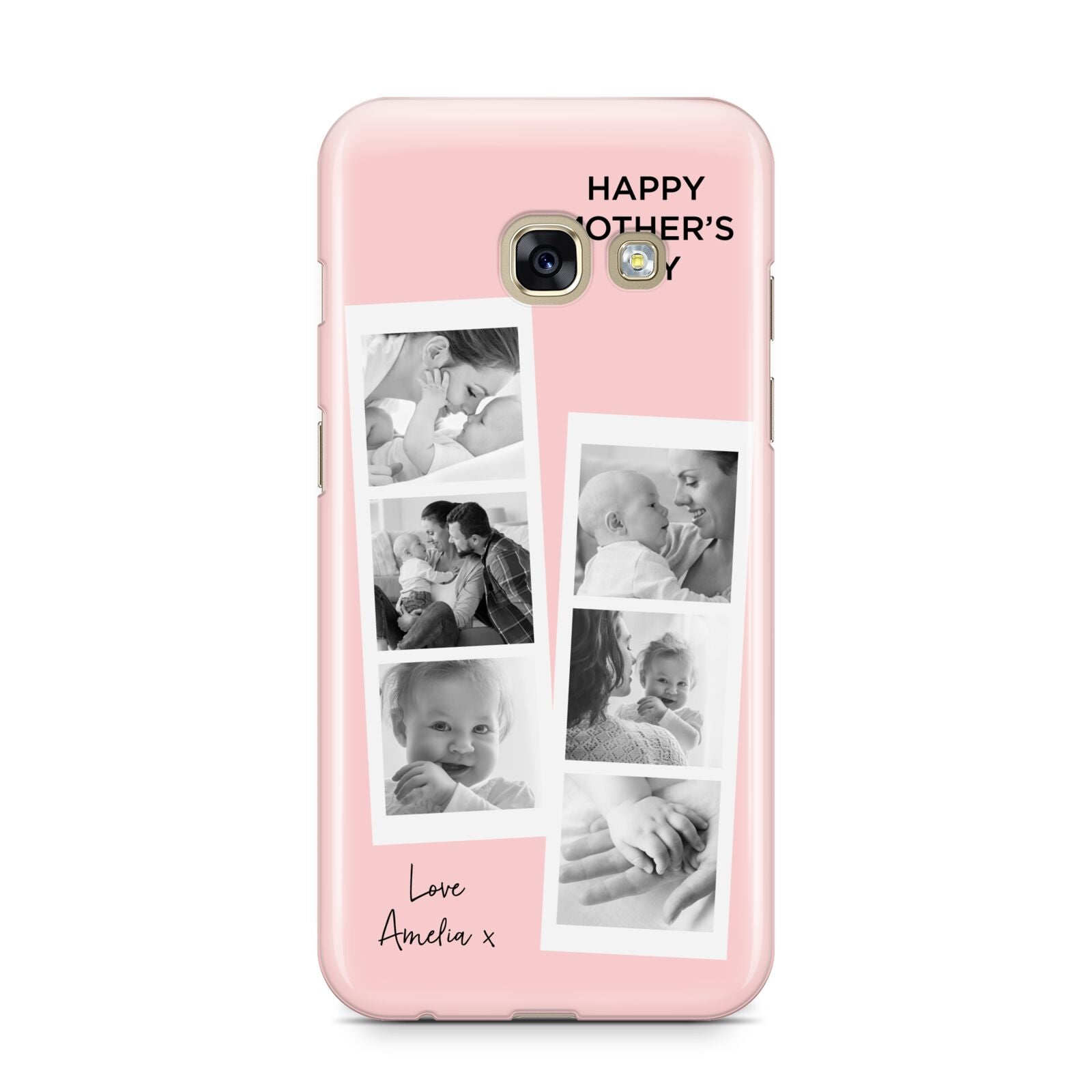 Pink Mothers Day Photo Strips Samsung Galaxy A3 2017 Case on gold phone