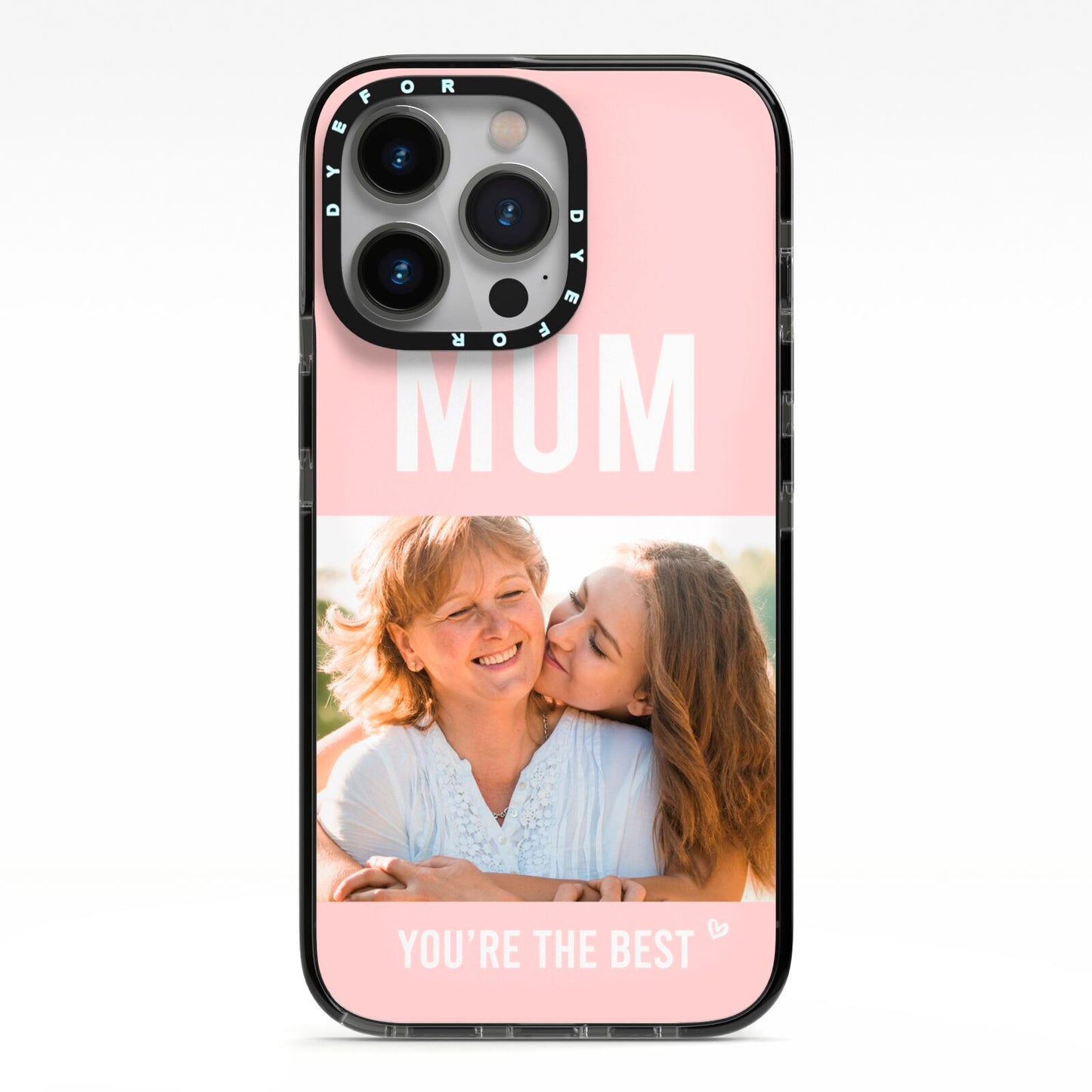 Pink Mothers Day Photo iPhone 13 Pro Black Impact Case on Silver phone