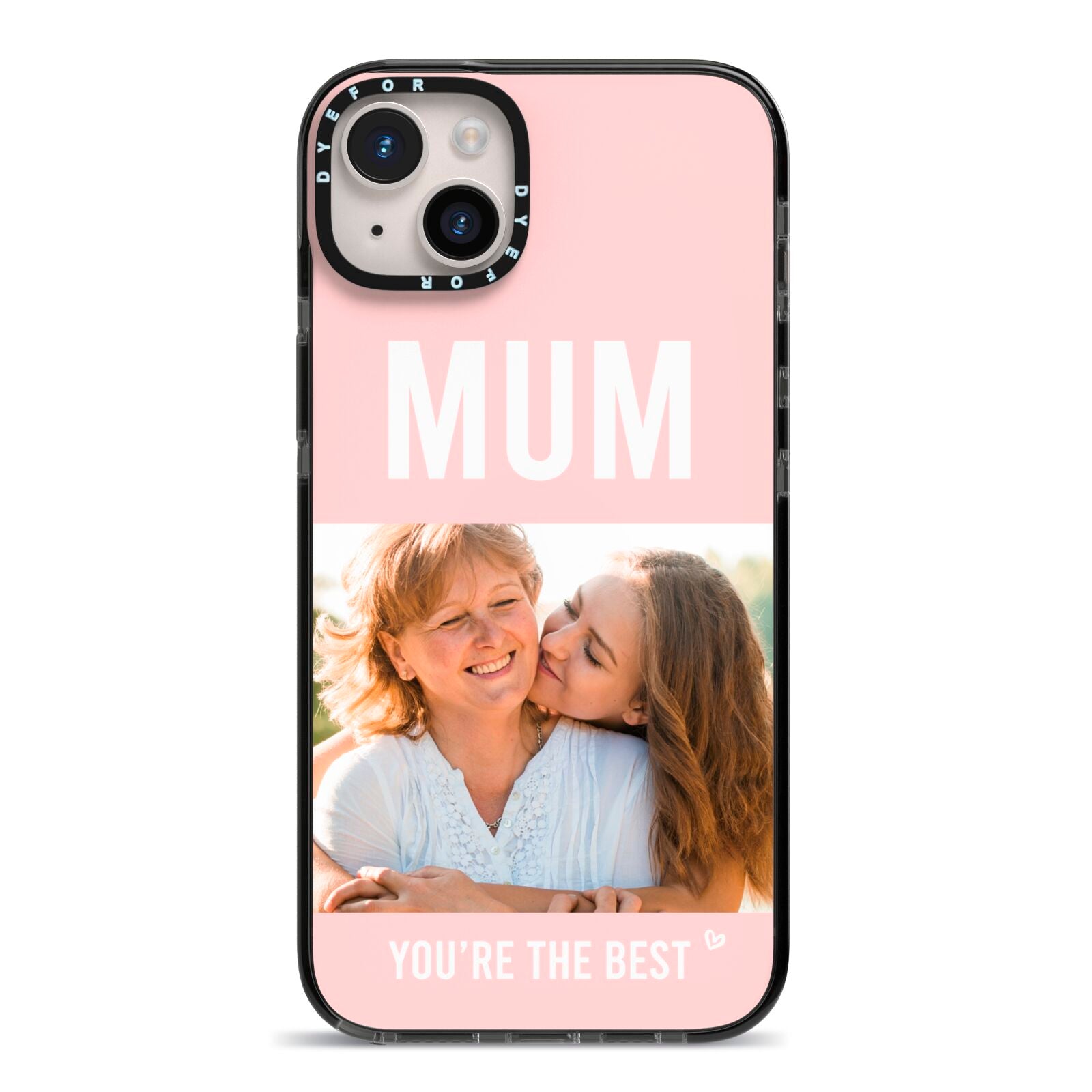 Pink Mothers Day Photo iPhone 14 Plus Black Impact Case on Silver phone