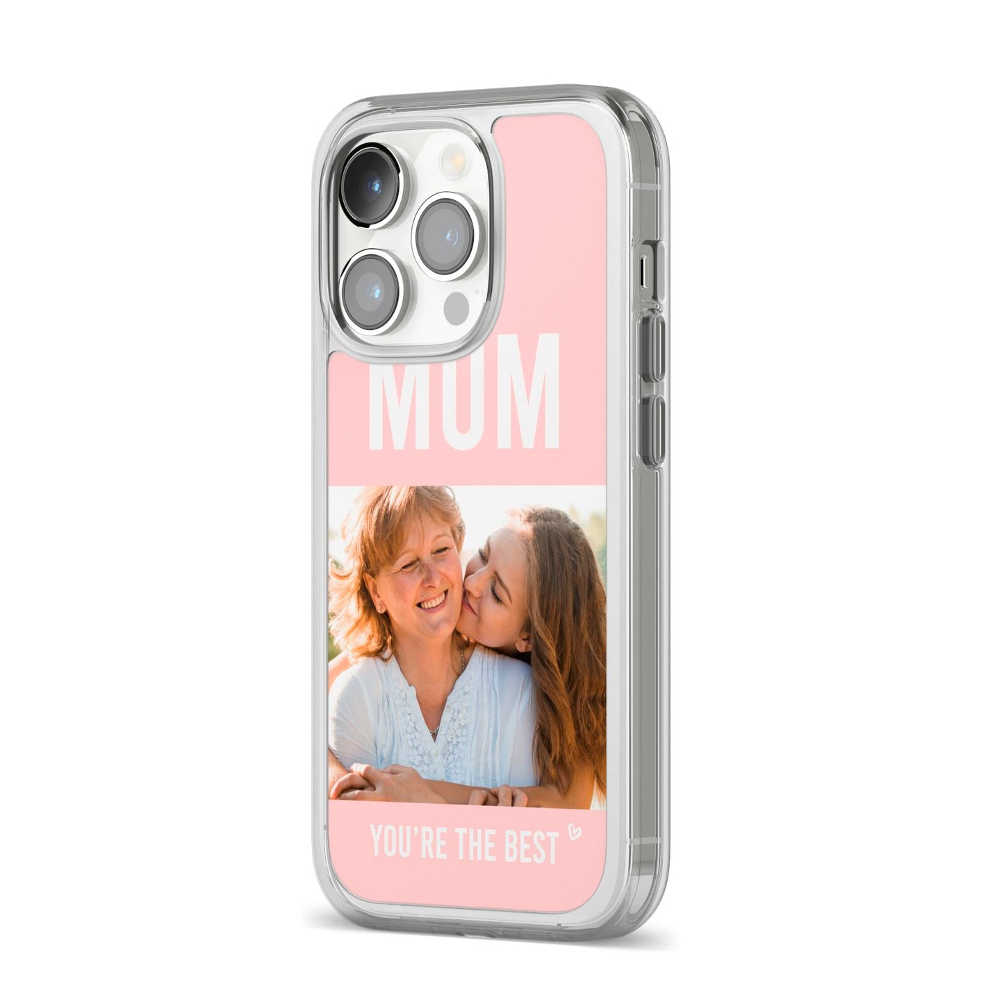 Pink Mothers Day Photo iPhone 14 Pro Clear Tough Case Silver Angled Image