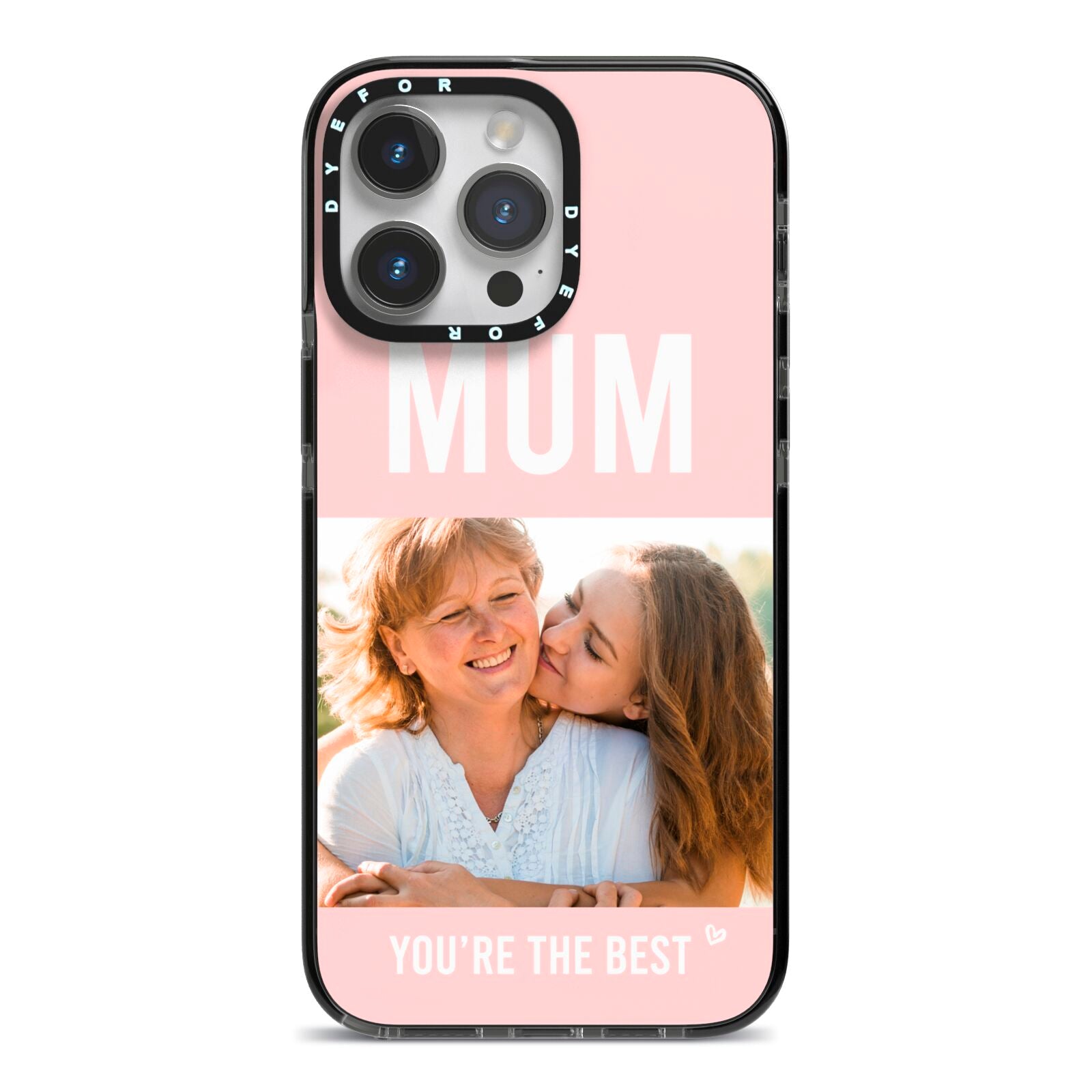 Pink Mothers Day Photo iPhone 14 Pro Max Black Impact Case on Silver phone