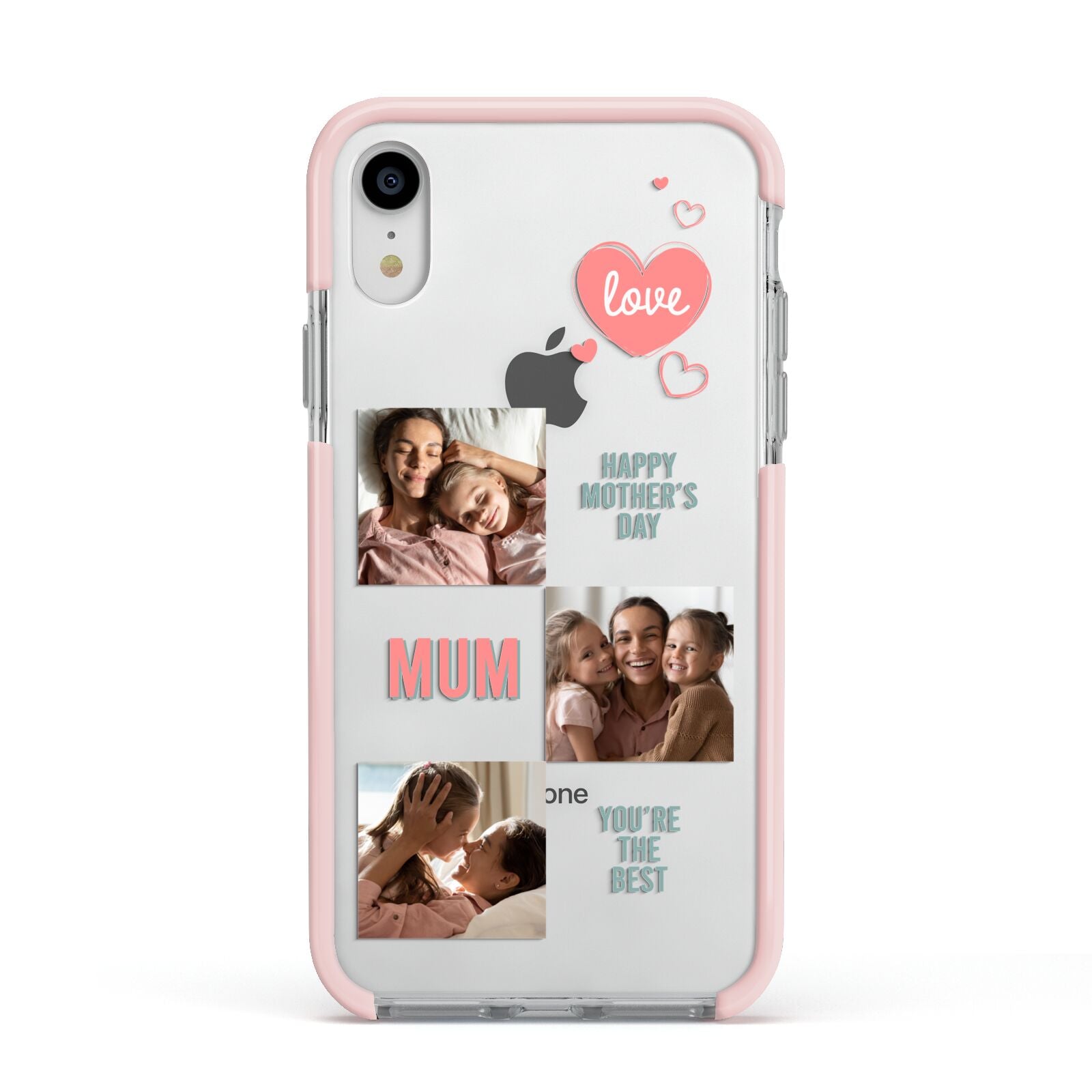 Pink Mum Photo Collage Apple iPhone XR Impact Case Pink Edge on Silver Phone