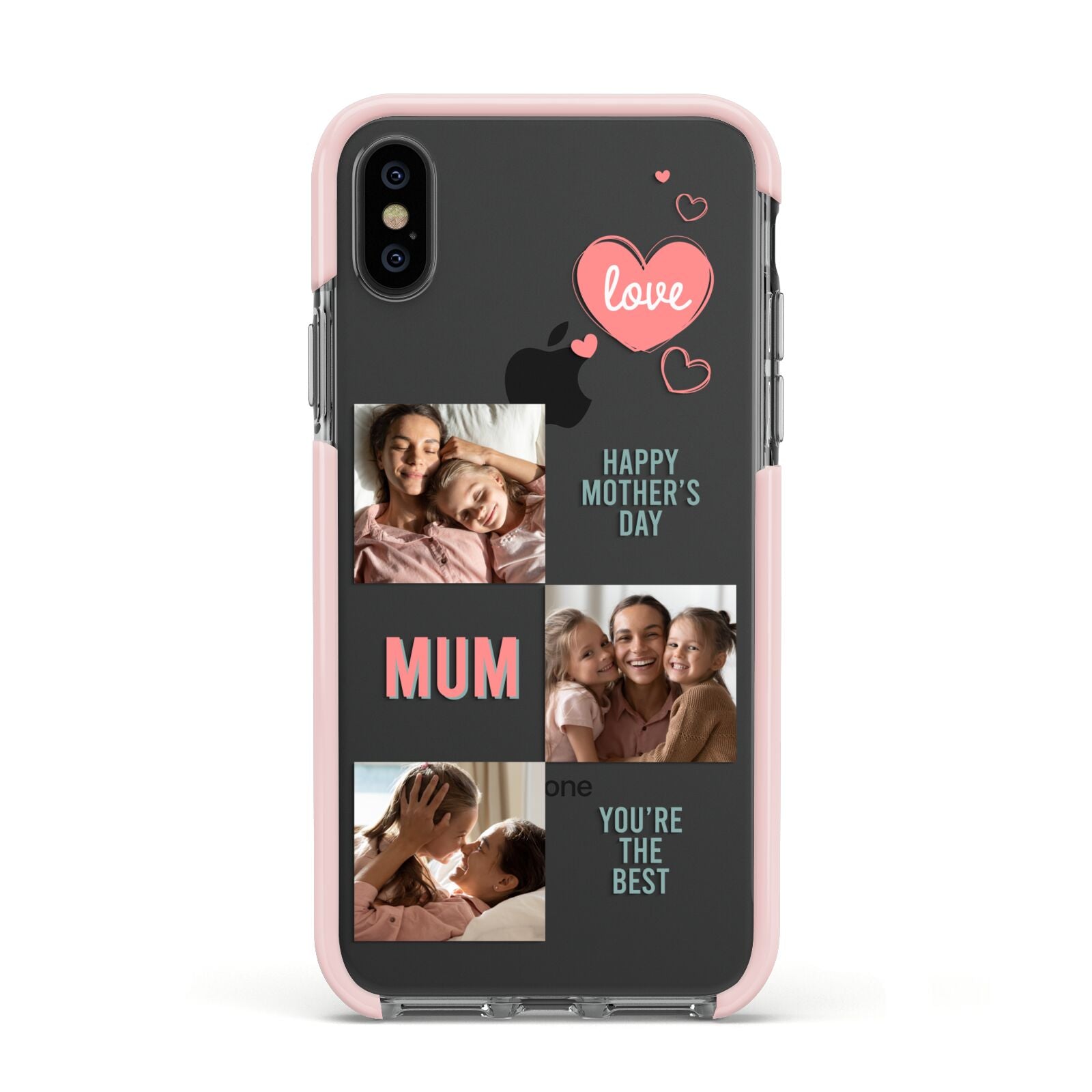 Pink Mum Photo Collage Apple iPhone Xs Impact Case Pink Edge on Black Phone