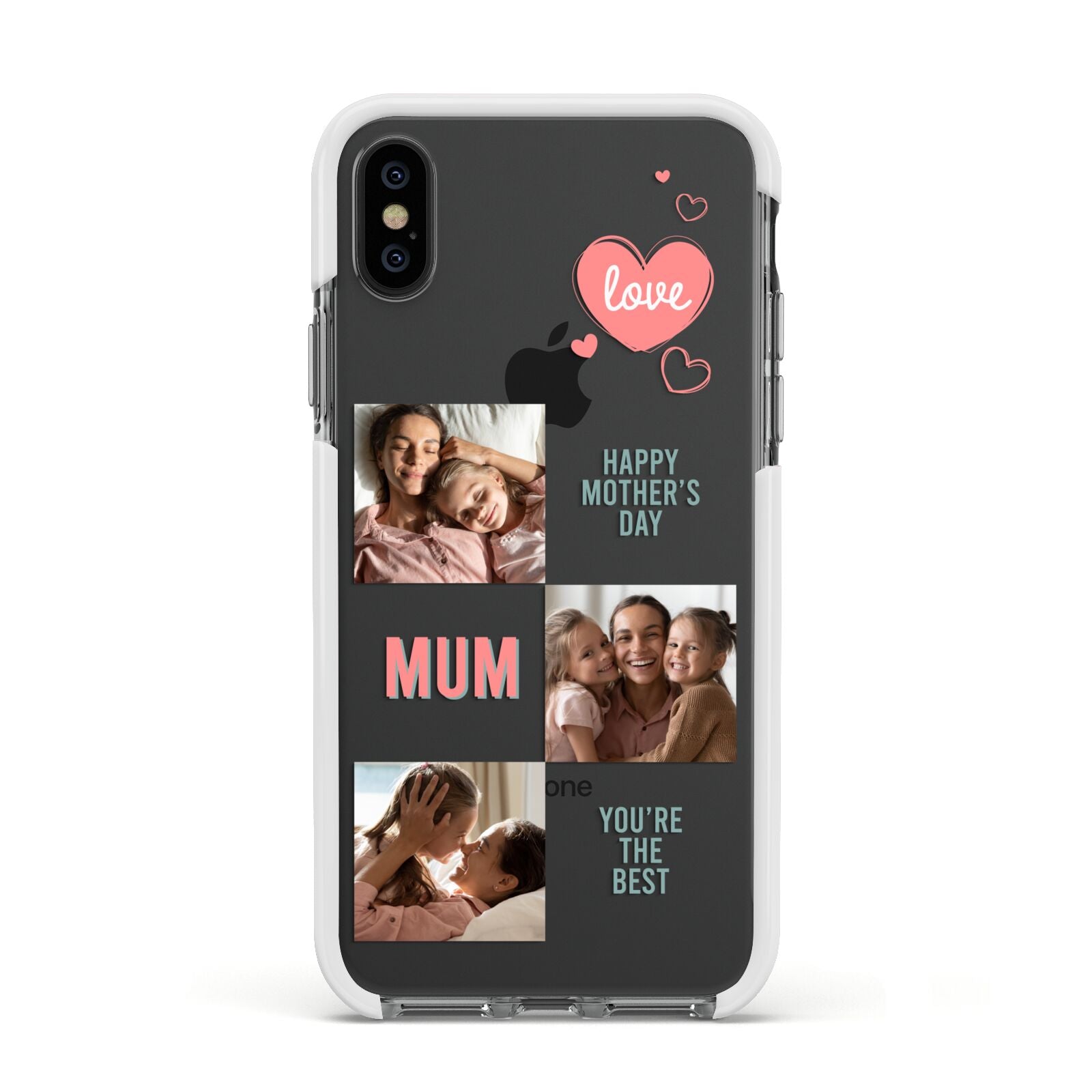 Pink Mum Photo Collage Apple iPhone Xs Impact Case White Edge on Black Phone