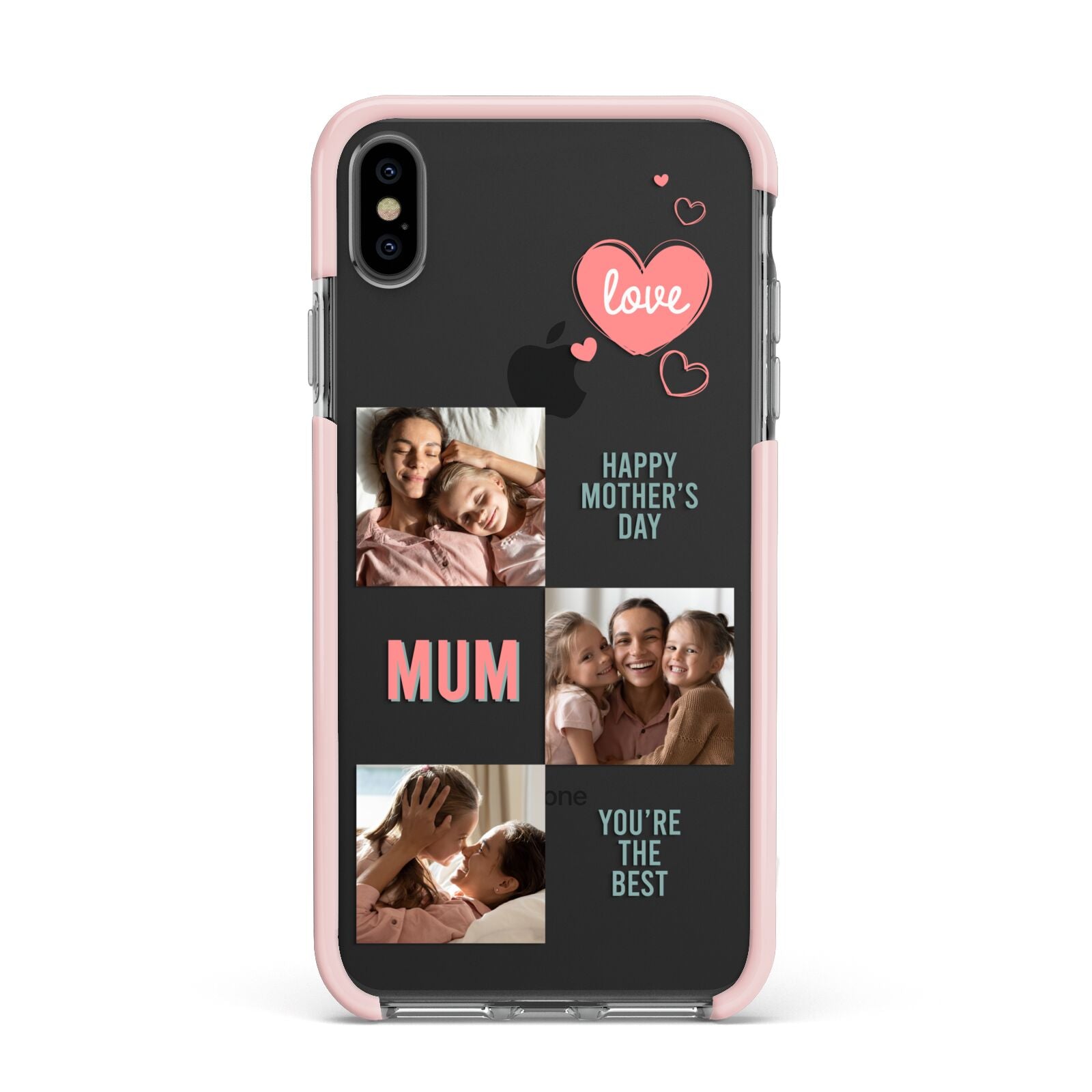 Pink Mum Photo Collage Apple iPhone Xs Max Impact Case Pink Edge on Black Phone