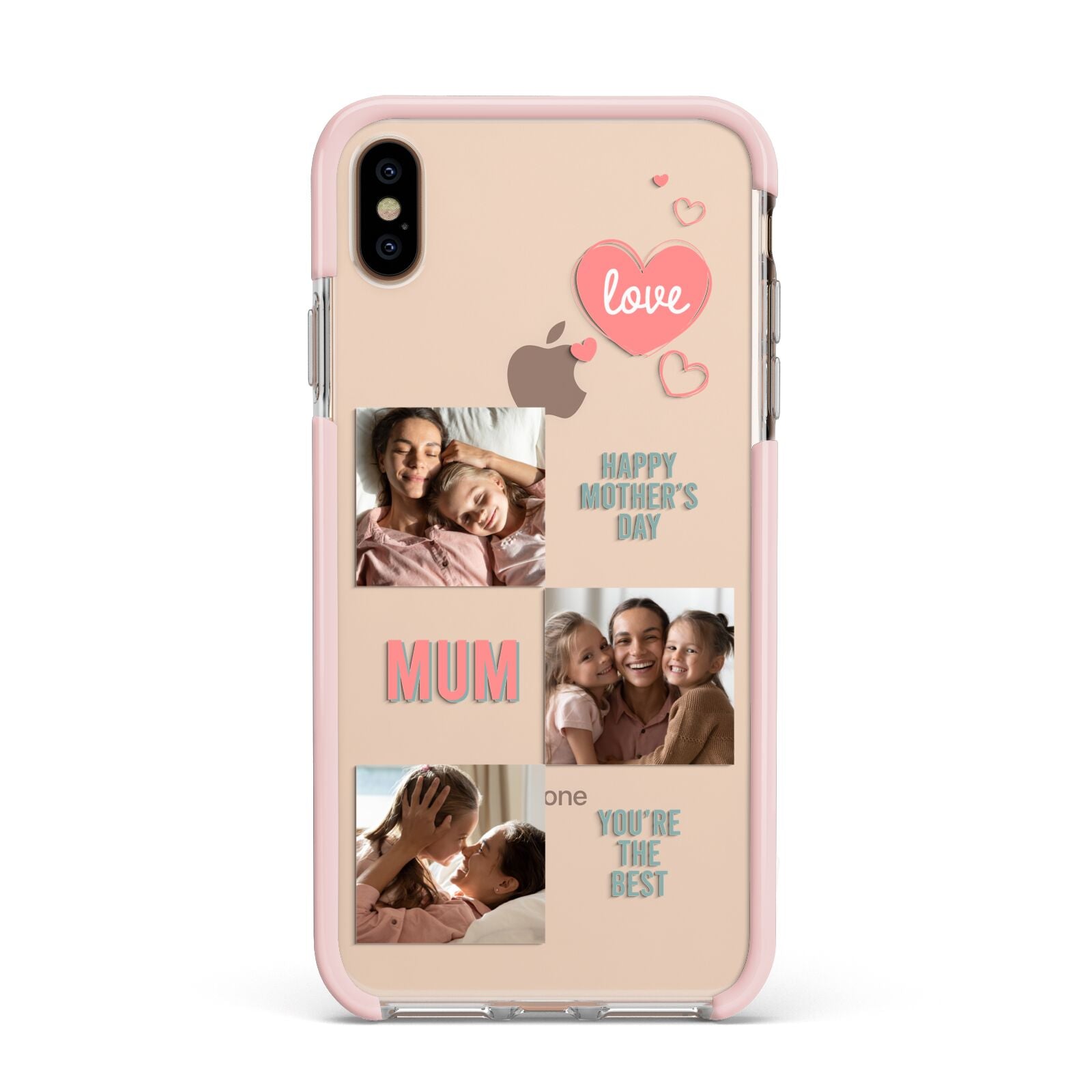 Pink Mum Photo Collage Apple iPhone Xs Max Impact Case Pink Edge on Gold Phone