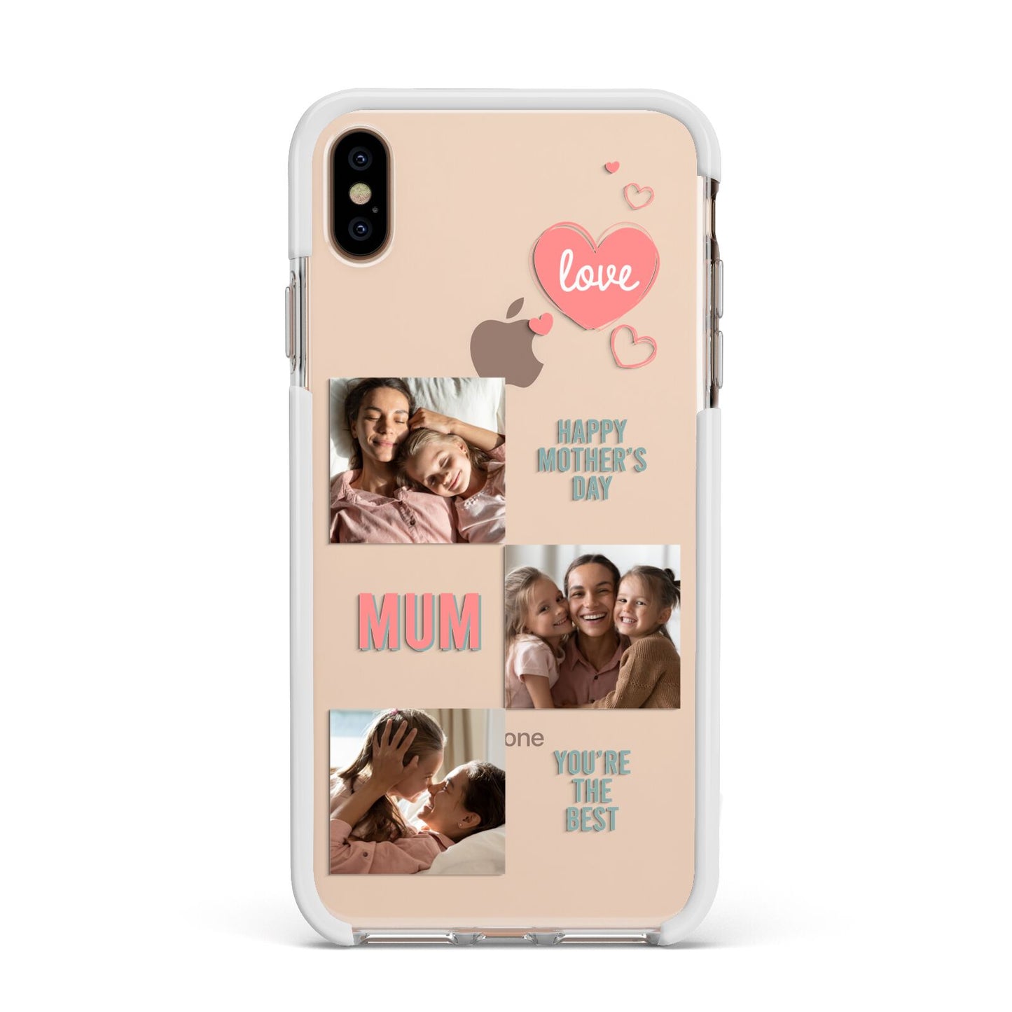 Pink Mum Photo Collage Apple iPhone Xs Max Impact Case White Edge on Gold Phone