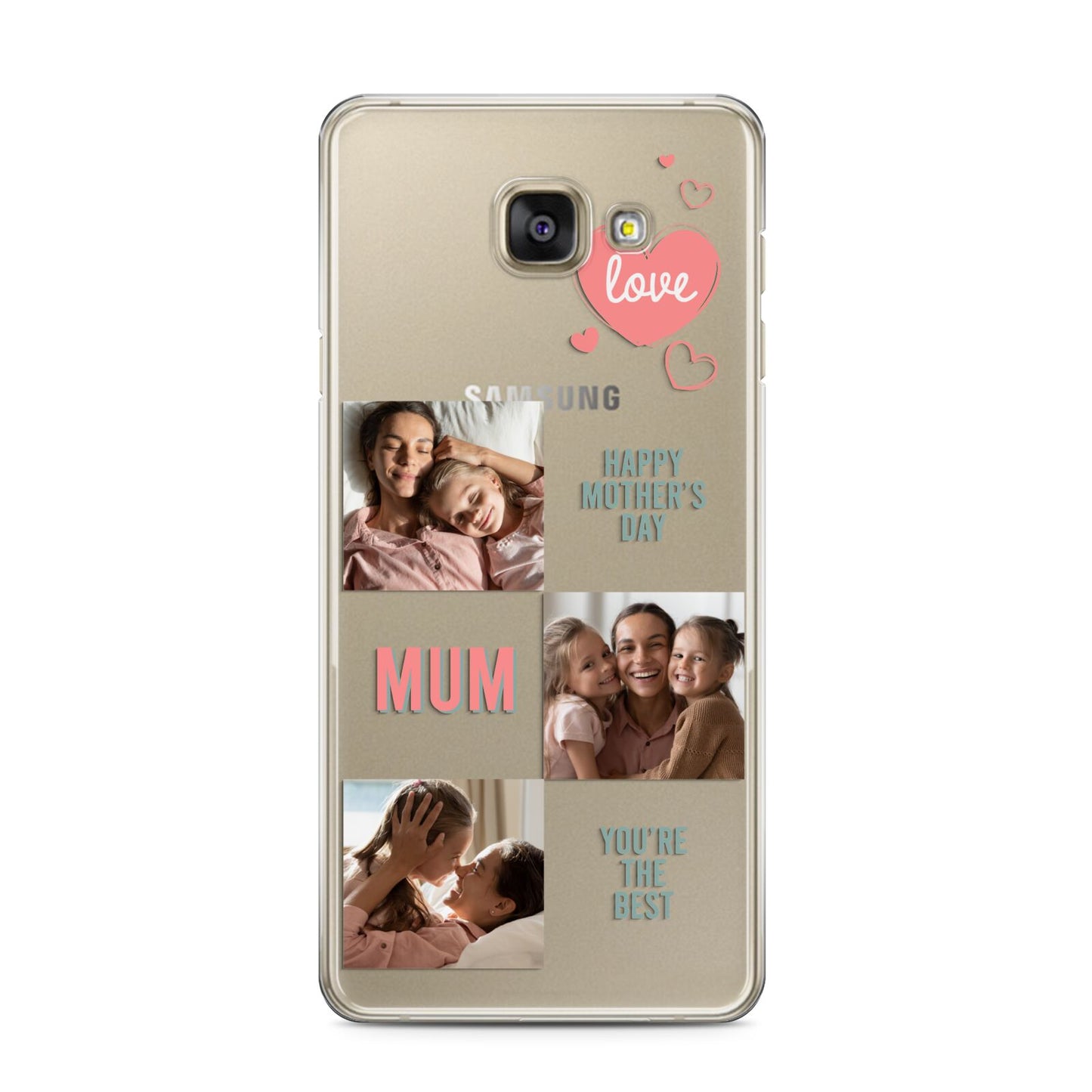 Pink Mum Photo Collage Samsung Galaxy A3 2016 Case on gold phone