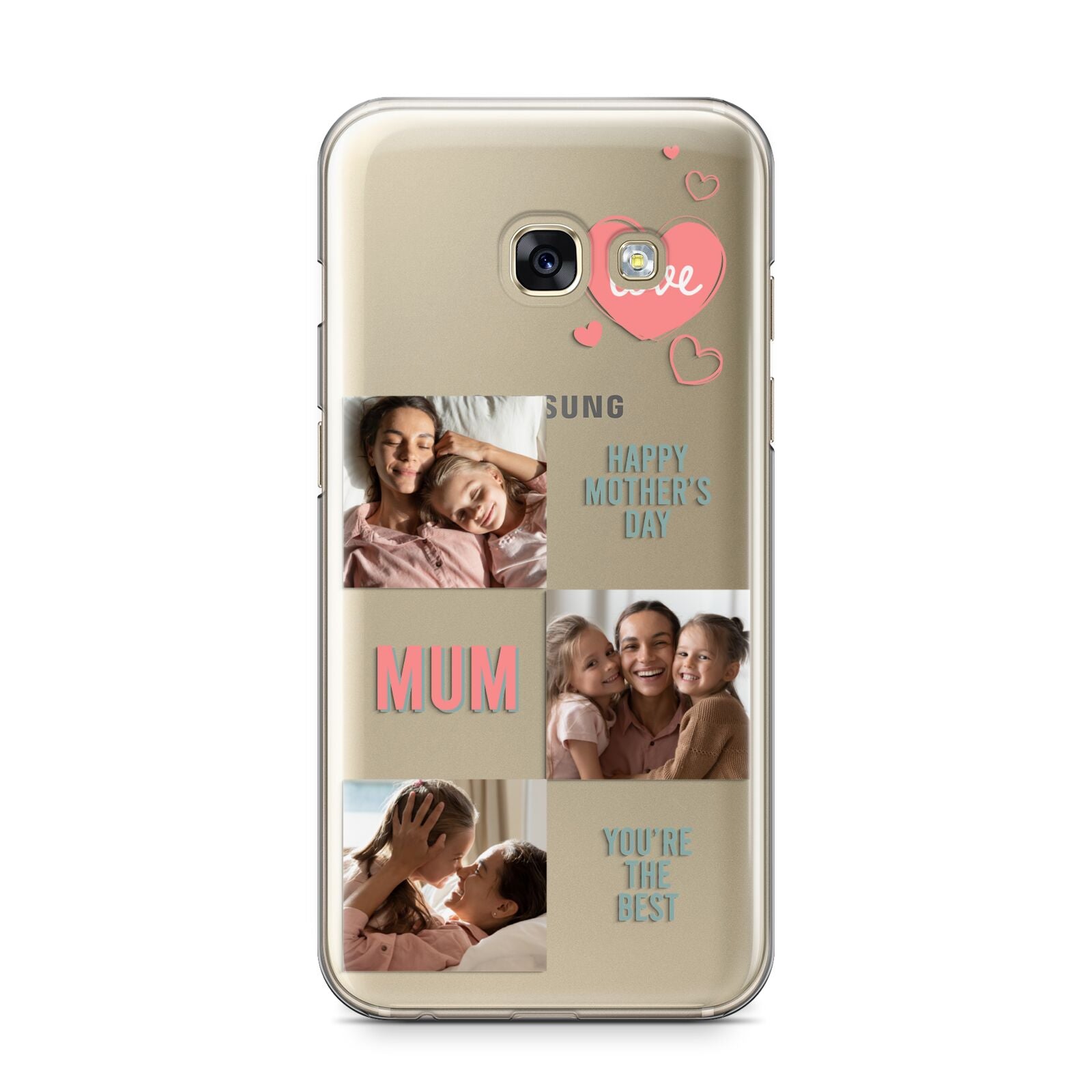 Pink Mum Photo Collage Samsung Galaxy A3 2017 Case on gold phone