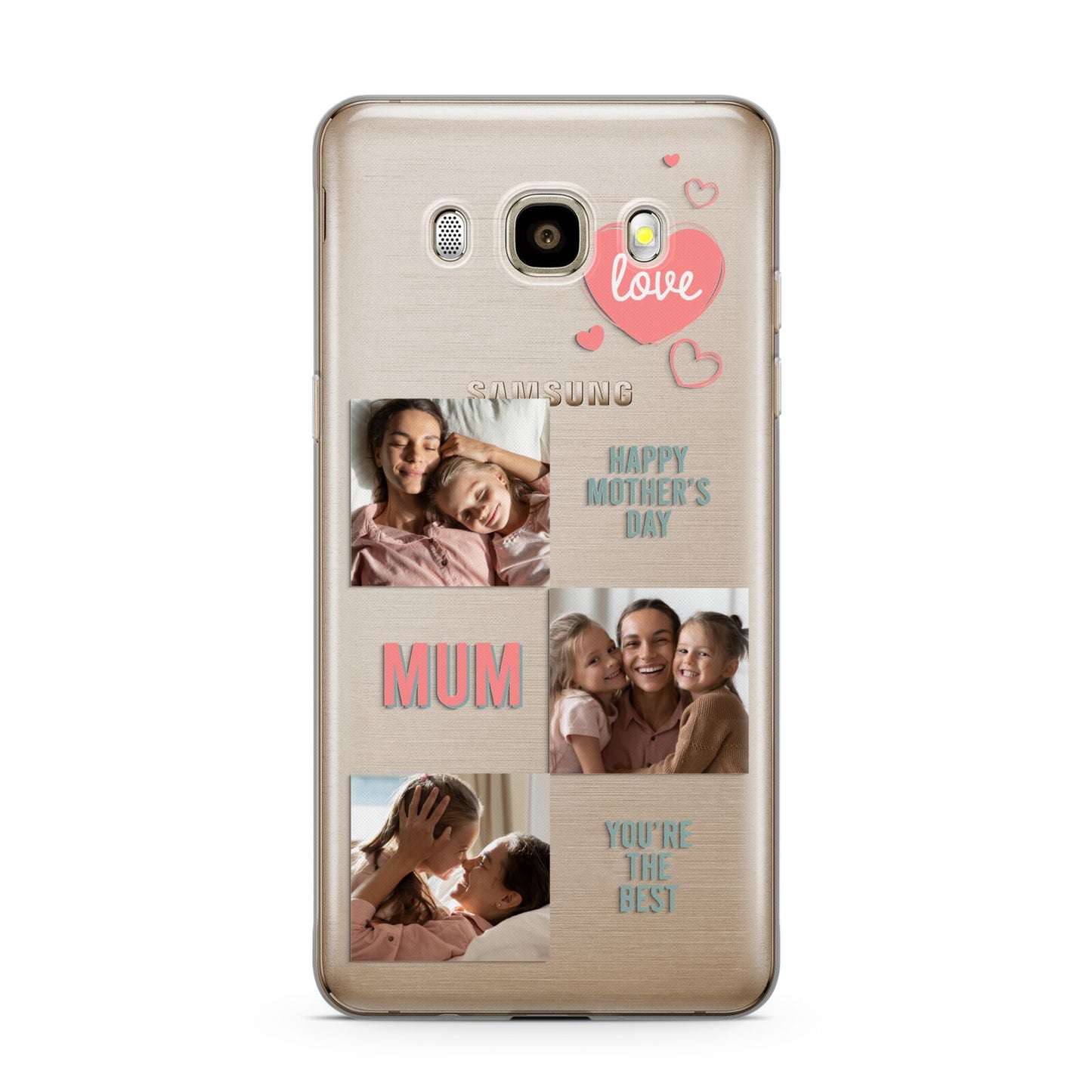 Pink Mum Photo Collage Samsung Galaxy J7 2016 Case on gold phone