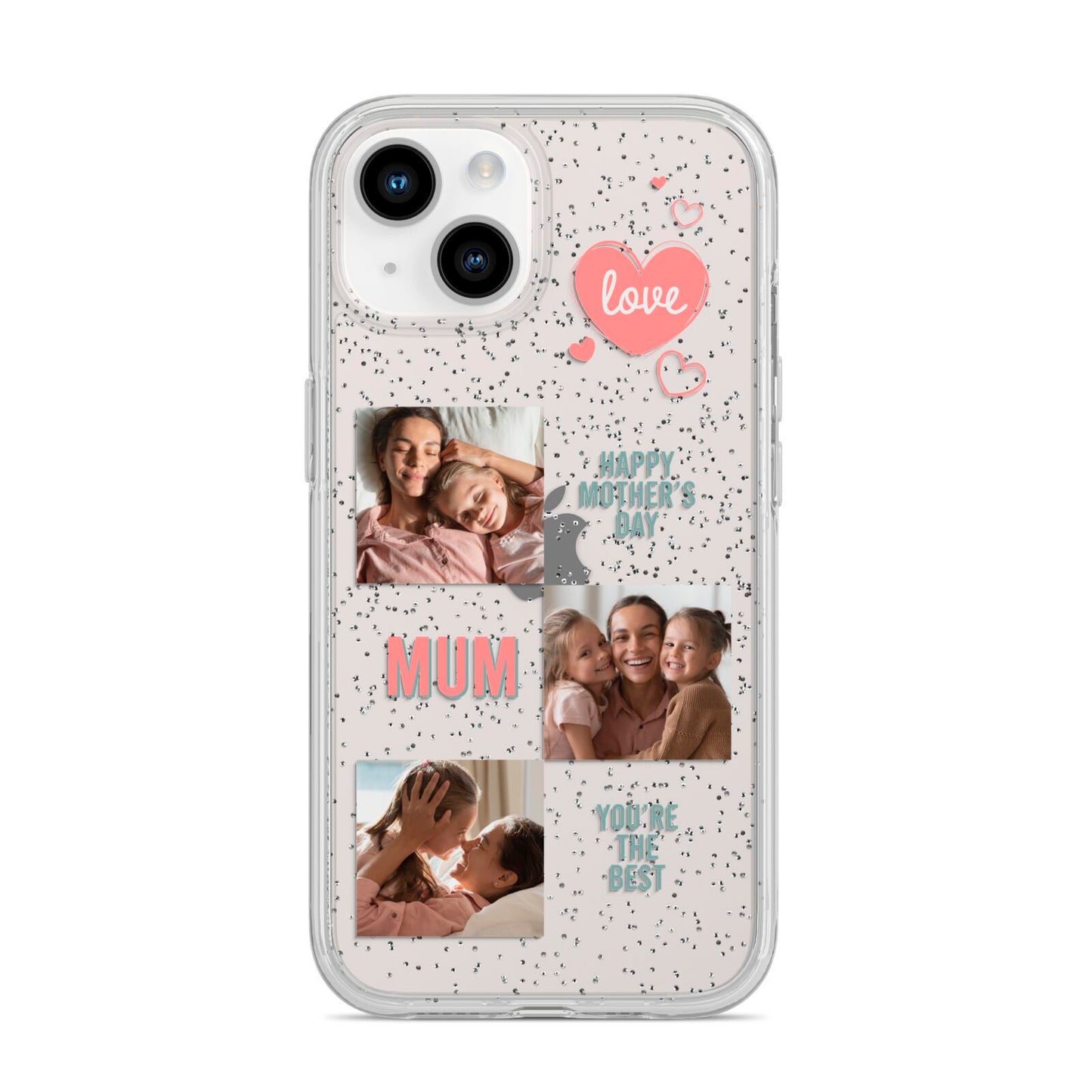 Pink Mum Photo Collage iPhone 14 Glitter Tough Case Starlight