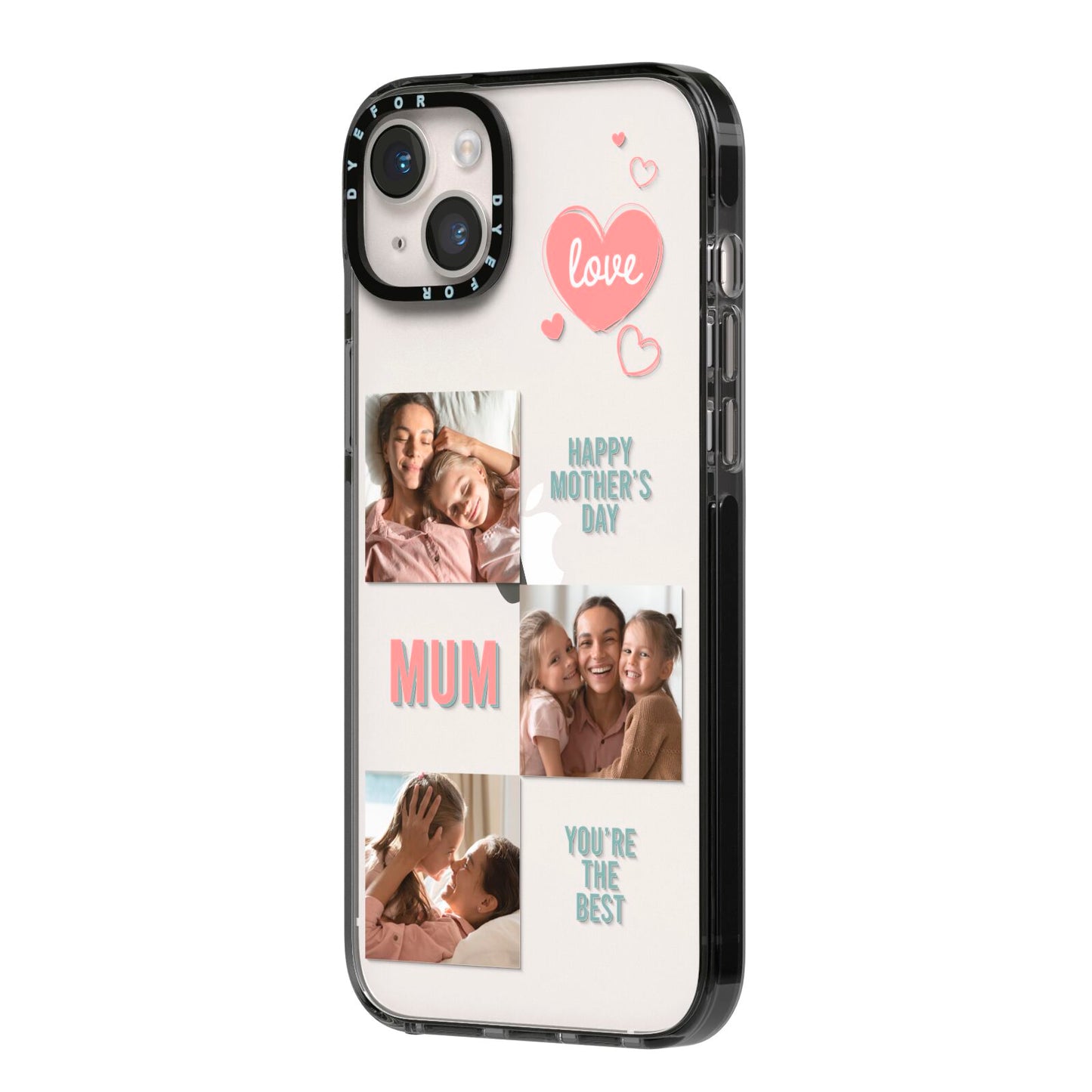 Pink Mum Photo Collage iPhone 14 Plus Black Impact Case Side Angle on Silver phone