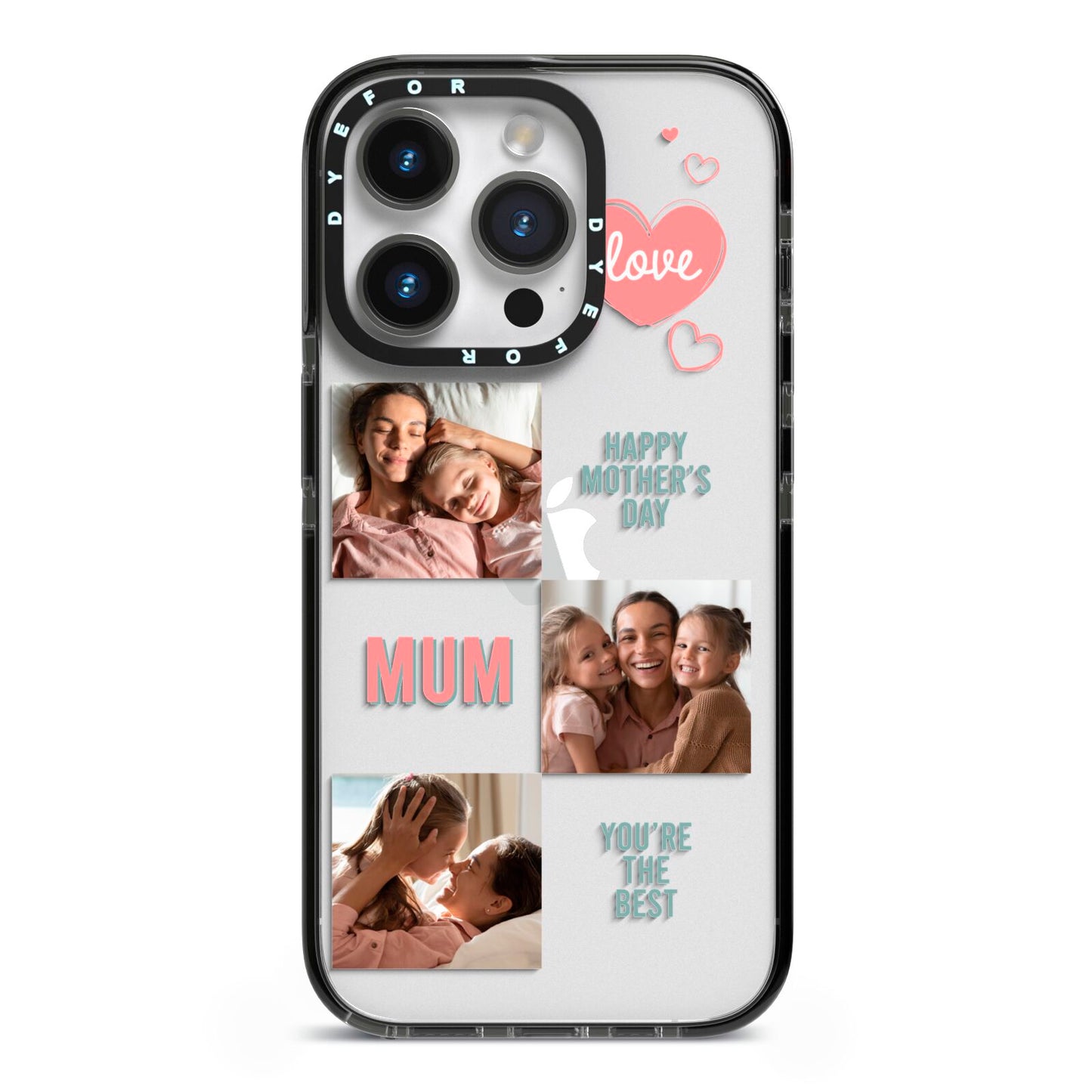 Pink Mum Photo Collage iPhone 14 Pro Black Impact Case on Silver phone