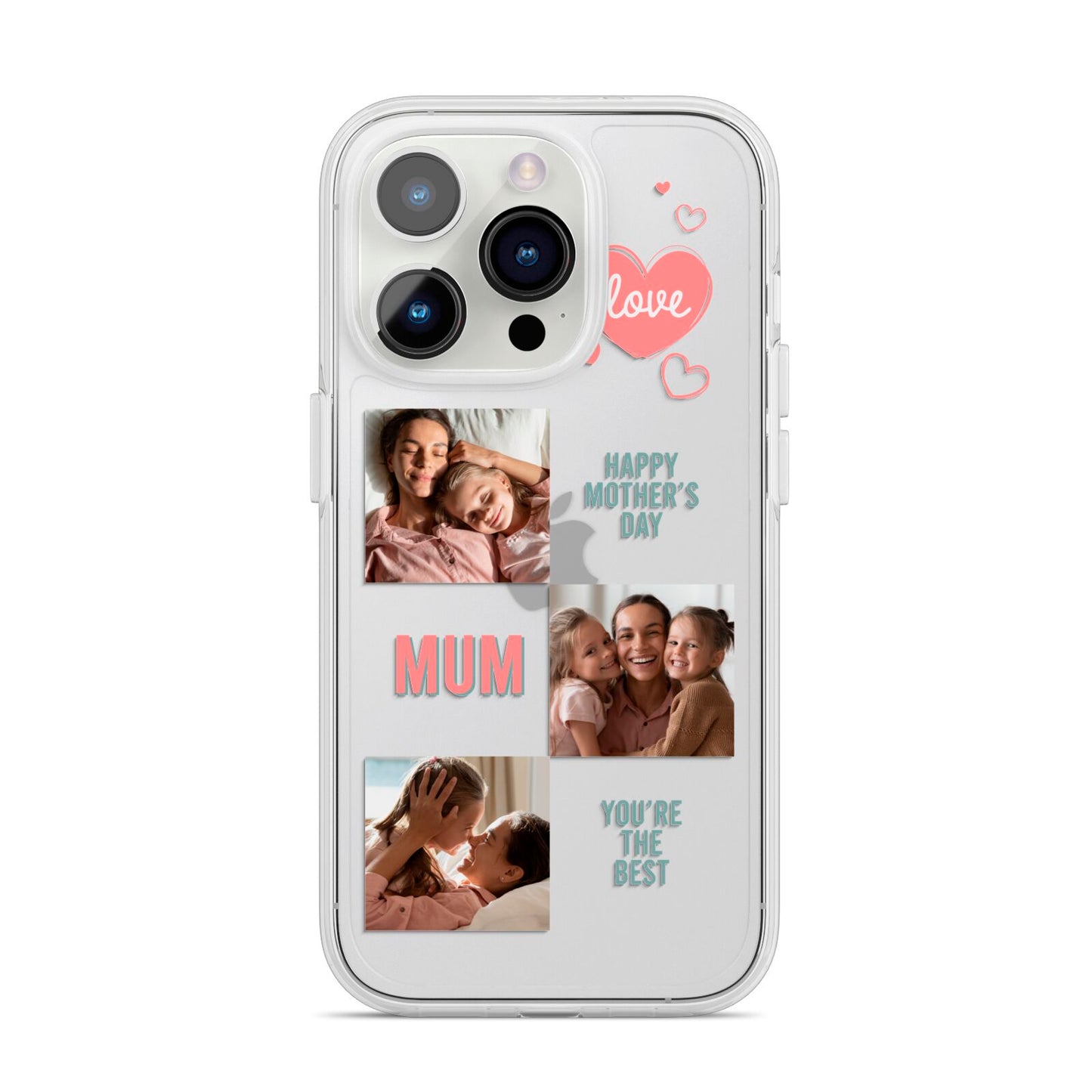 Pink Mum Photo Collage iPhone 14 Pro Clear Tough Case Silver