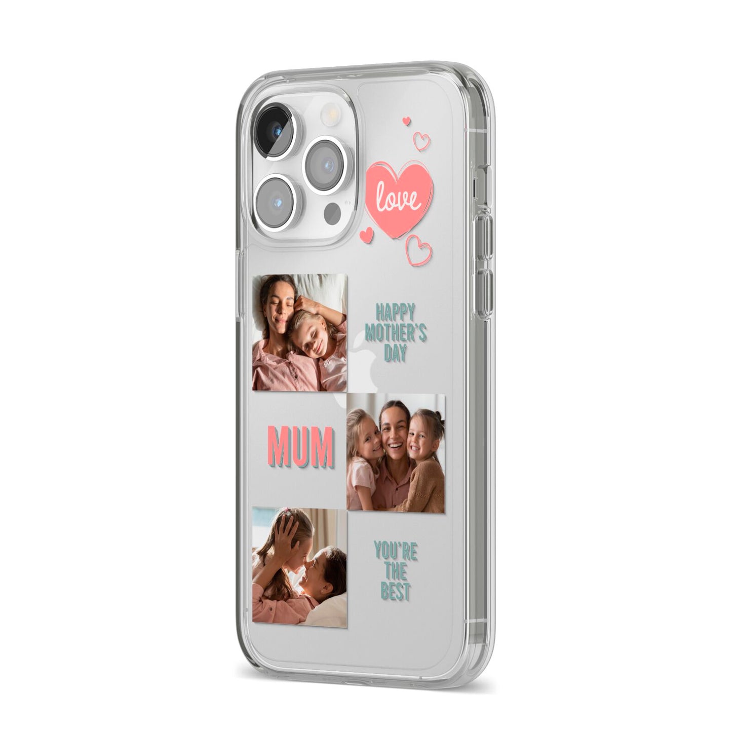 Pink Mum Photo Collage iPhone 14 Pro Max Clear Tough Case Silver Angled Image