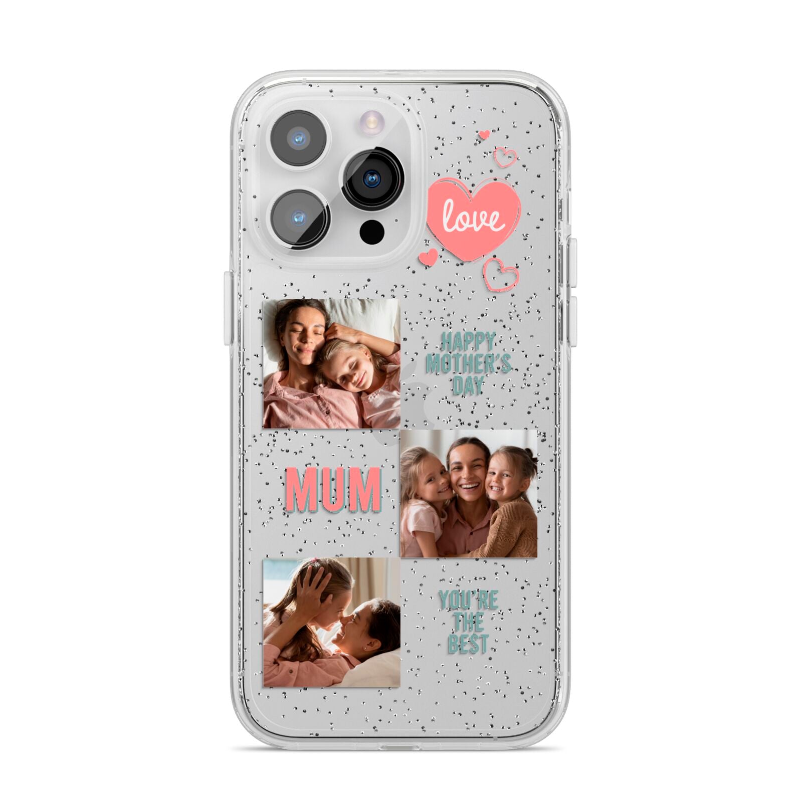 Pink Mum Photo Collage iPhone 14 Pro Max Glitter Tough Case Silver