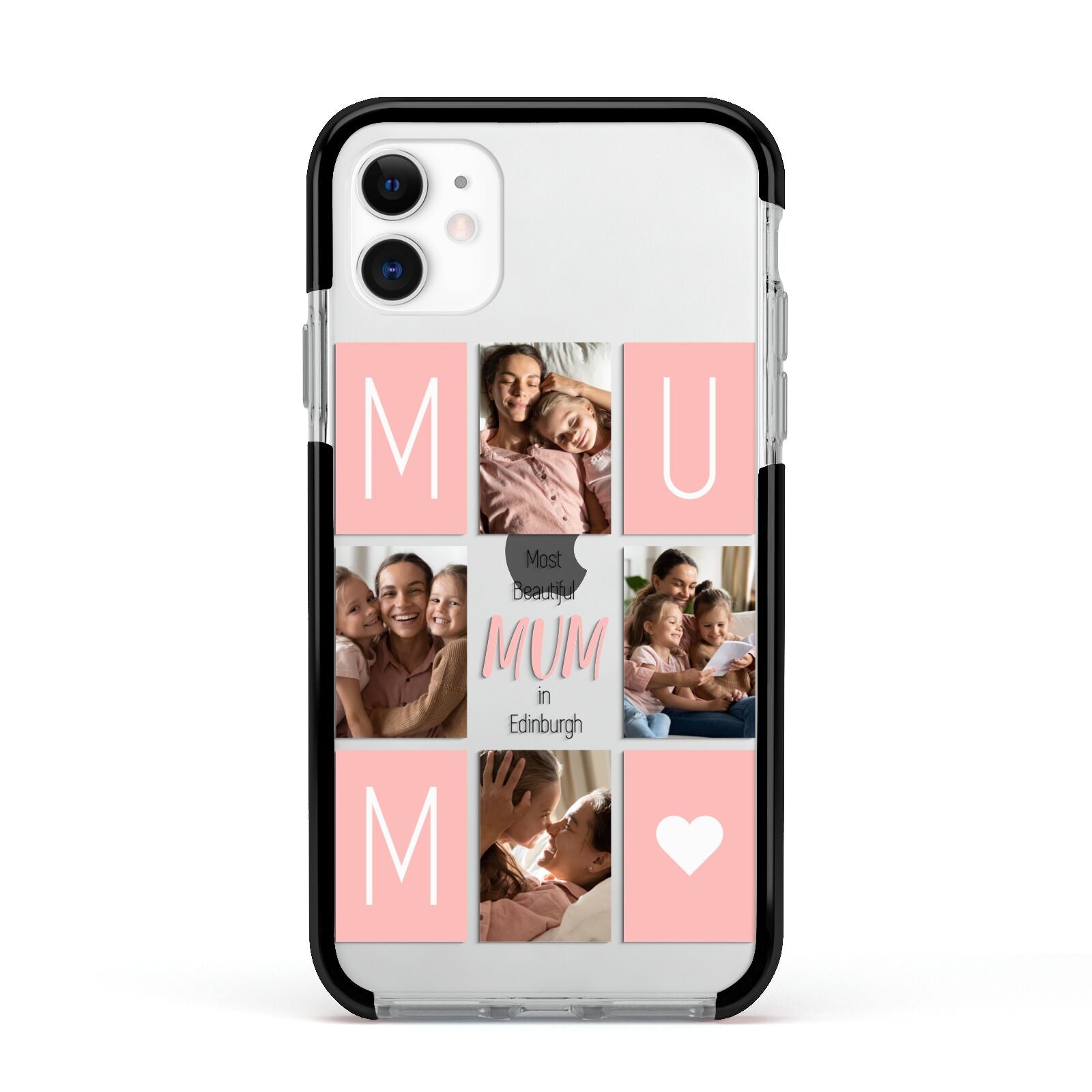 Pink Mum Photo Tiles Apple iPhone 11 in White with Black Impact Case