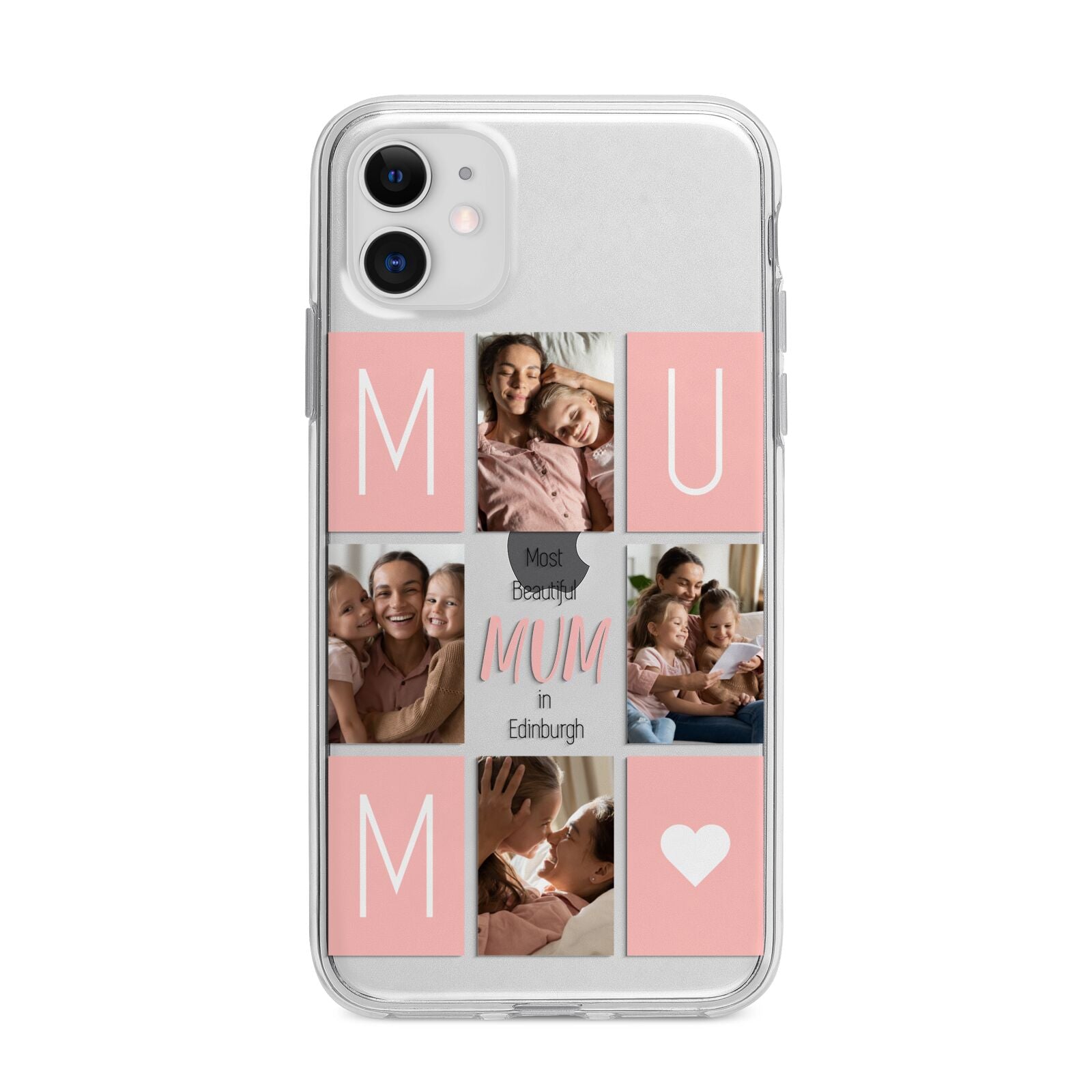 Pink Mum Photo Tiles Apple iPhone 11 in White with Bumper Case