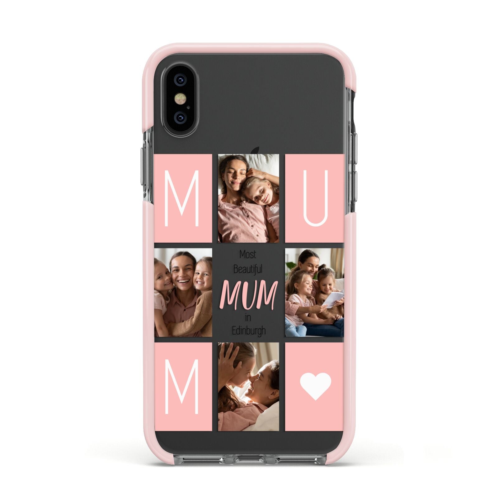 Pink Mum Photo Tiles Apple iPhone Xs Impact Case Pink Edge on Black Phone