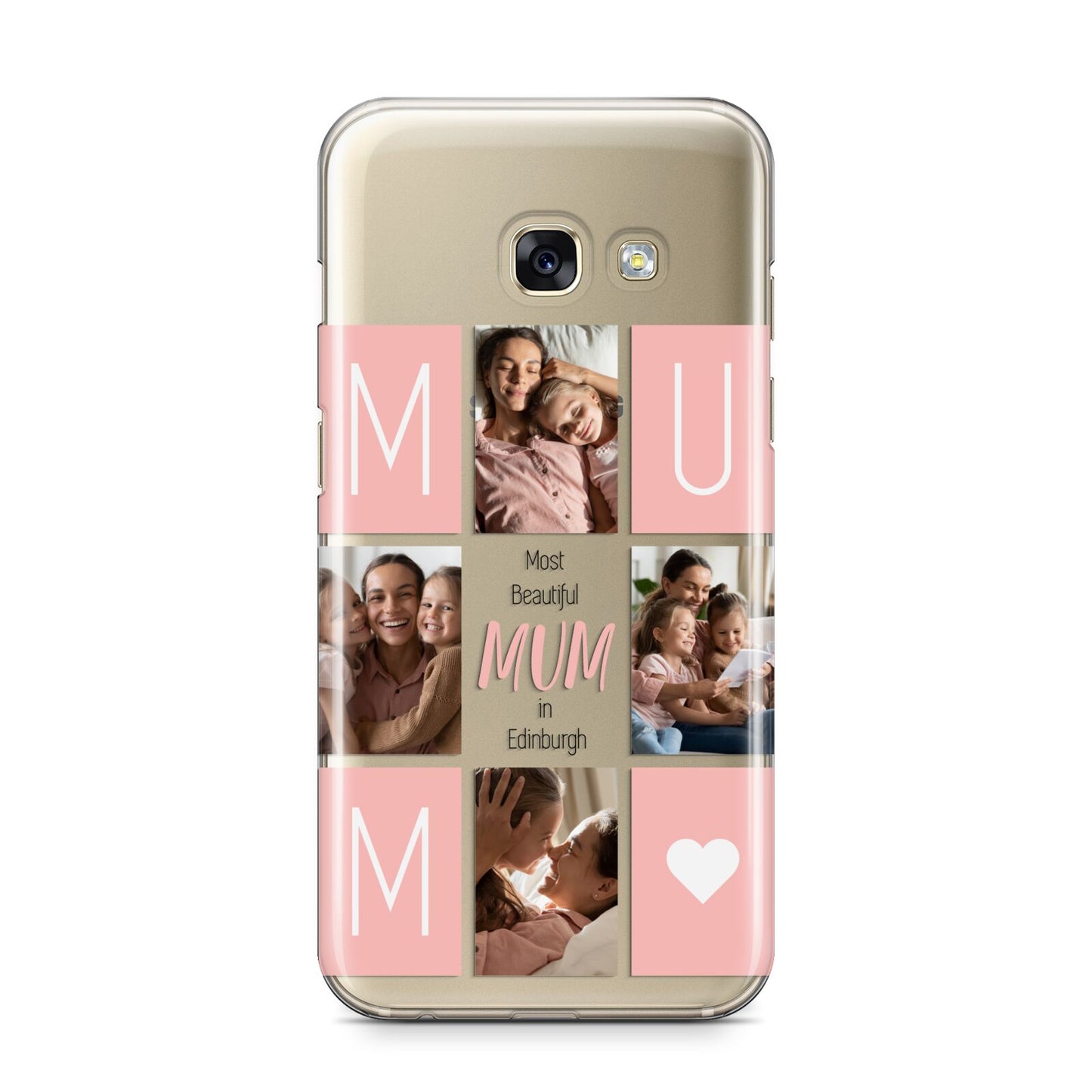 Pink Mum Photo Tiles Samsung Galaxy A3 2017 Case on gold phone