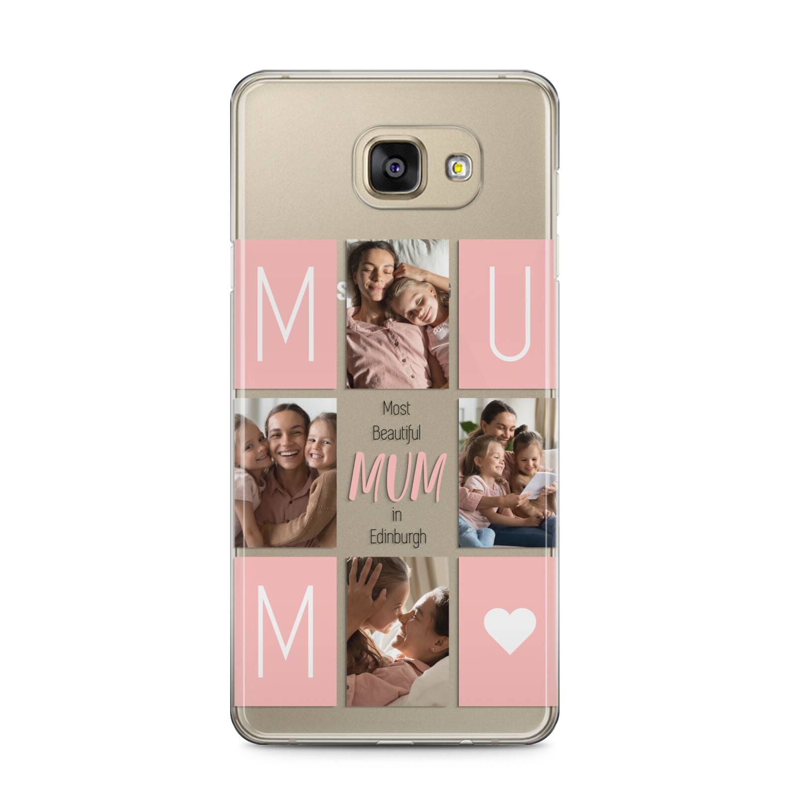 Pink Mum Photo Tiles Samsung Galaxy A5 2016 Case on gold phone