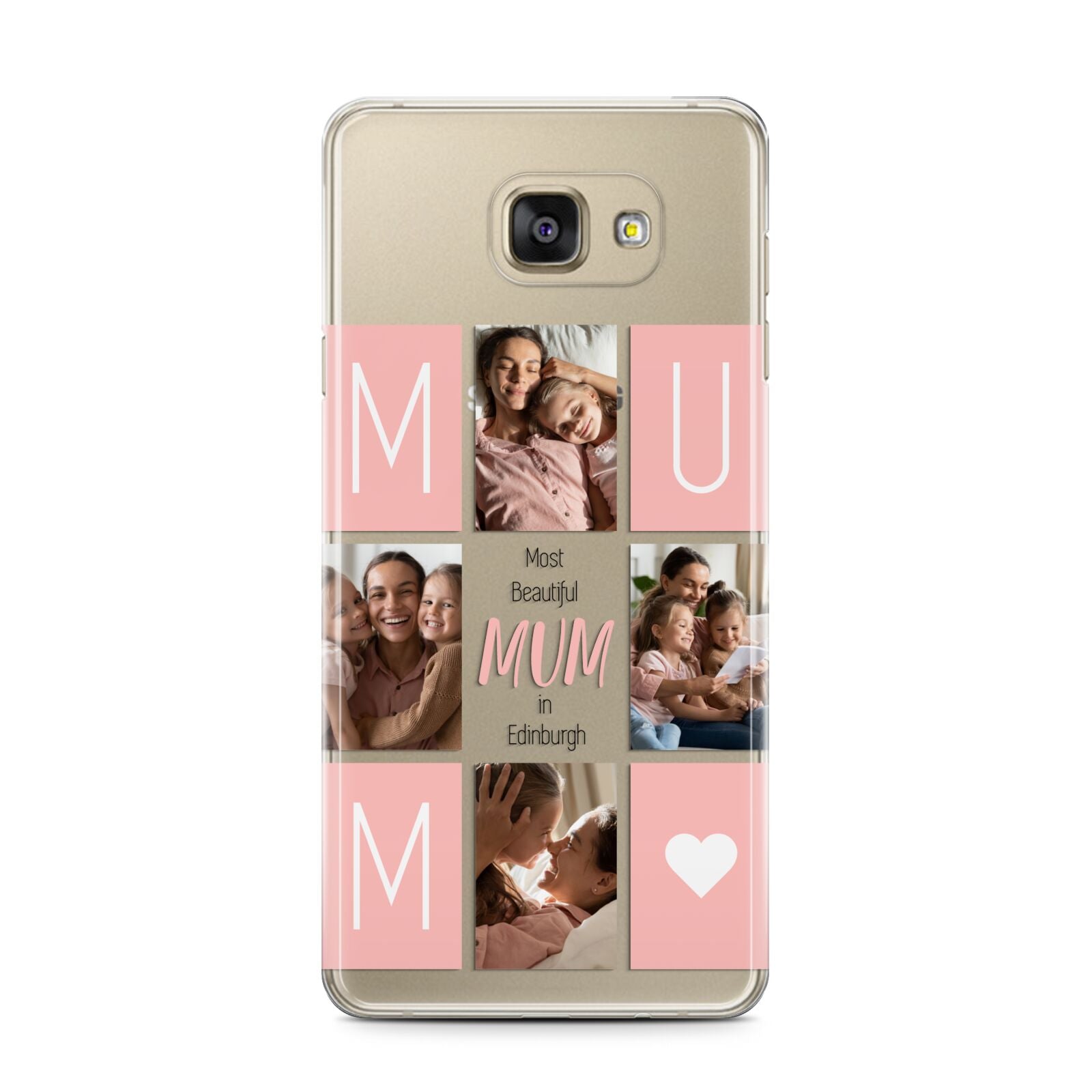 Pink Mum Photo Tiles Samsung Galaxy A7 2016 Case on gold phone