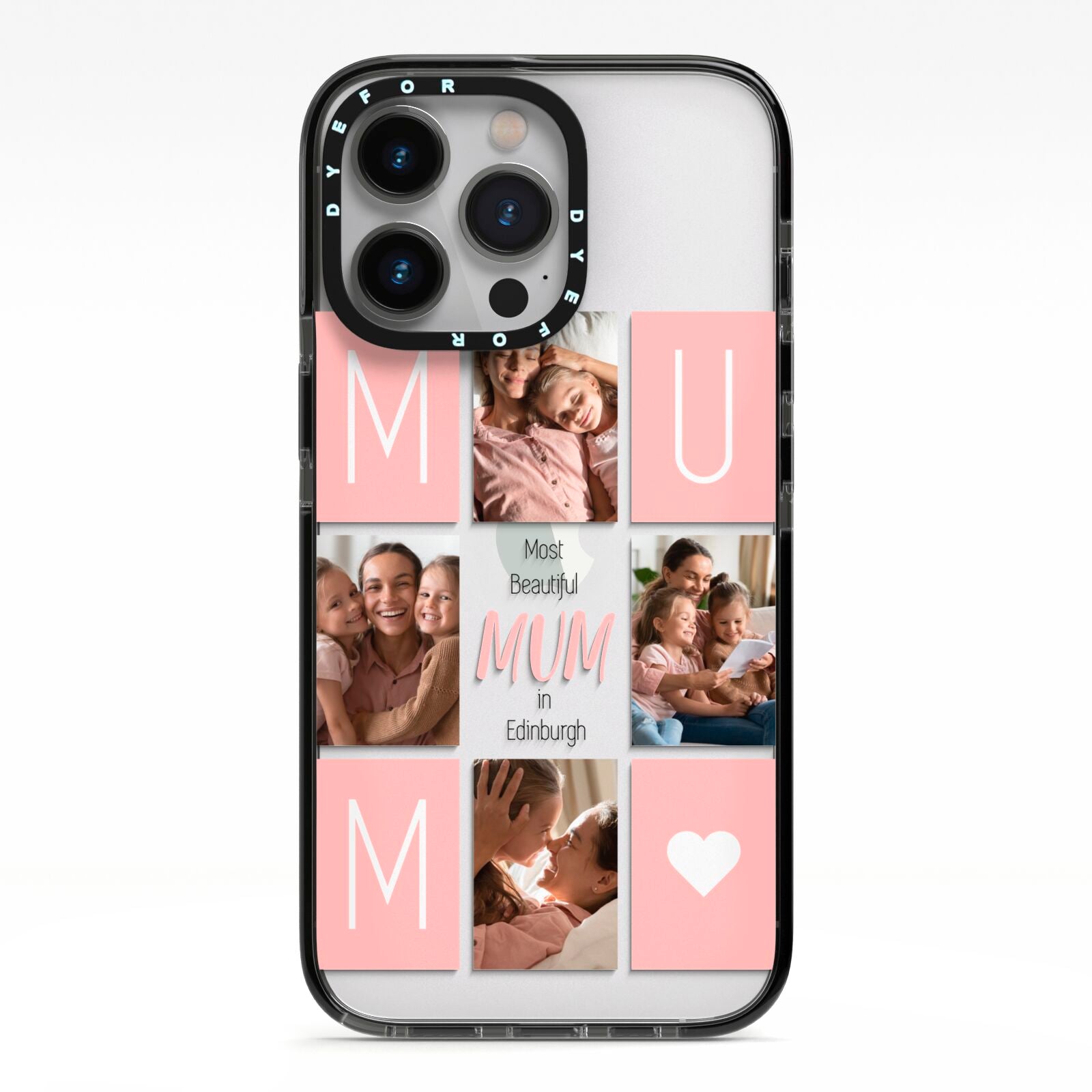 Pink Mum Photo Tiles iPhone 13 Pro Black Impact Case on Silver phone