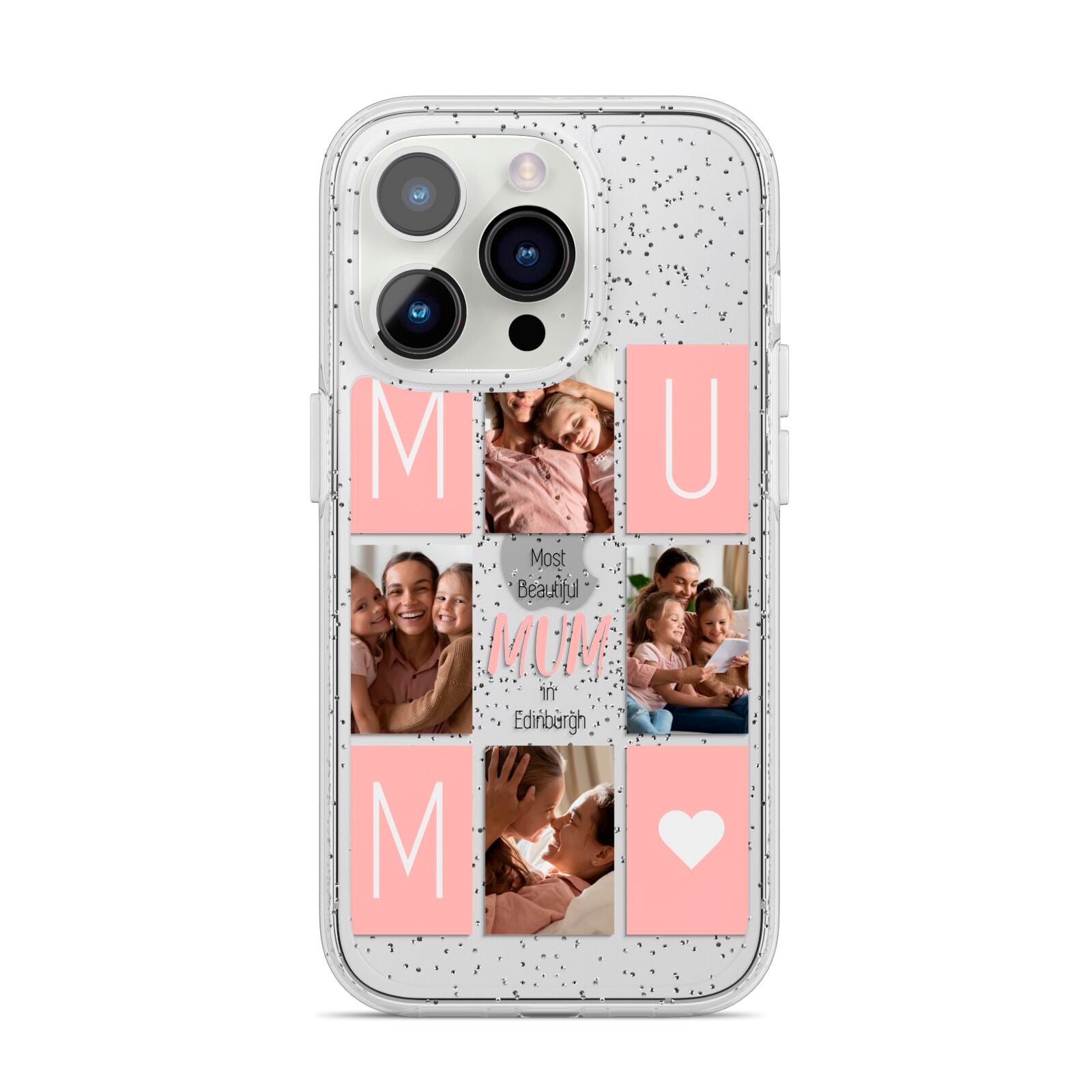 Pink Mum Photo Tiles iPhone 14 Pro Glitter Tough Case Silver