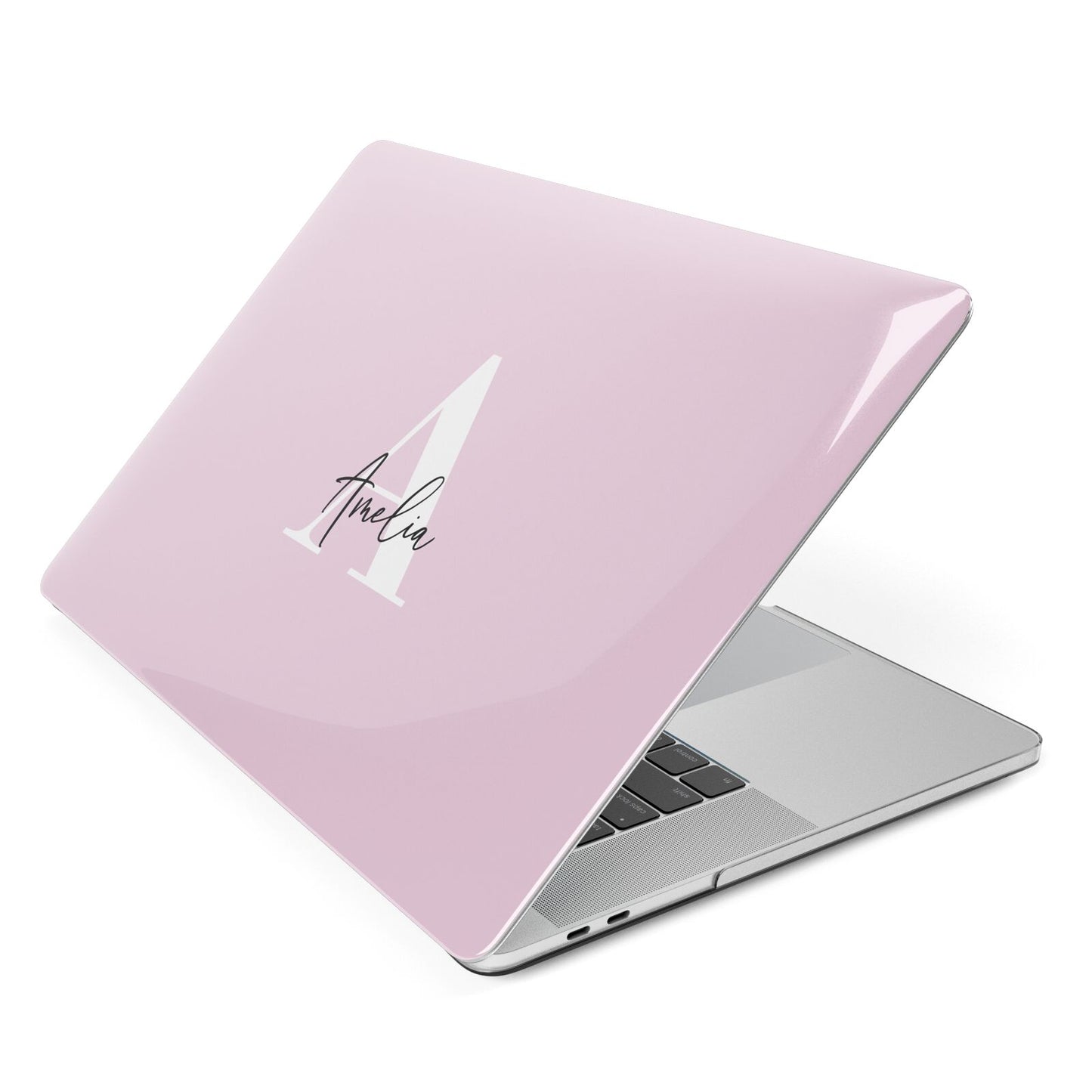 Pink Personalised Initial Name Apple MacBook Case Side View