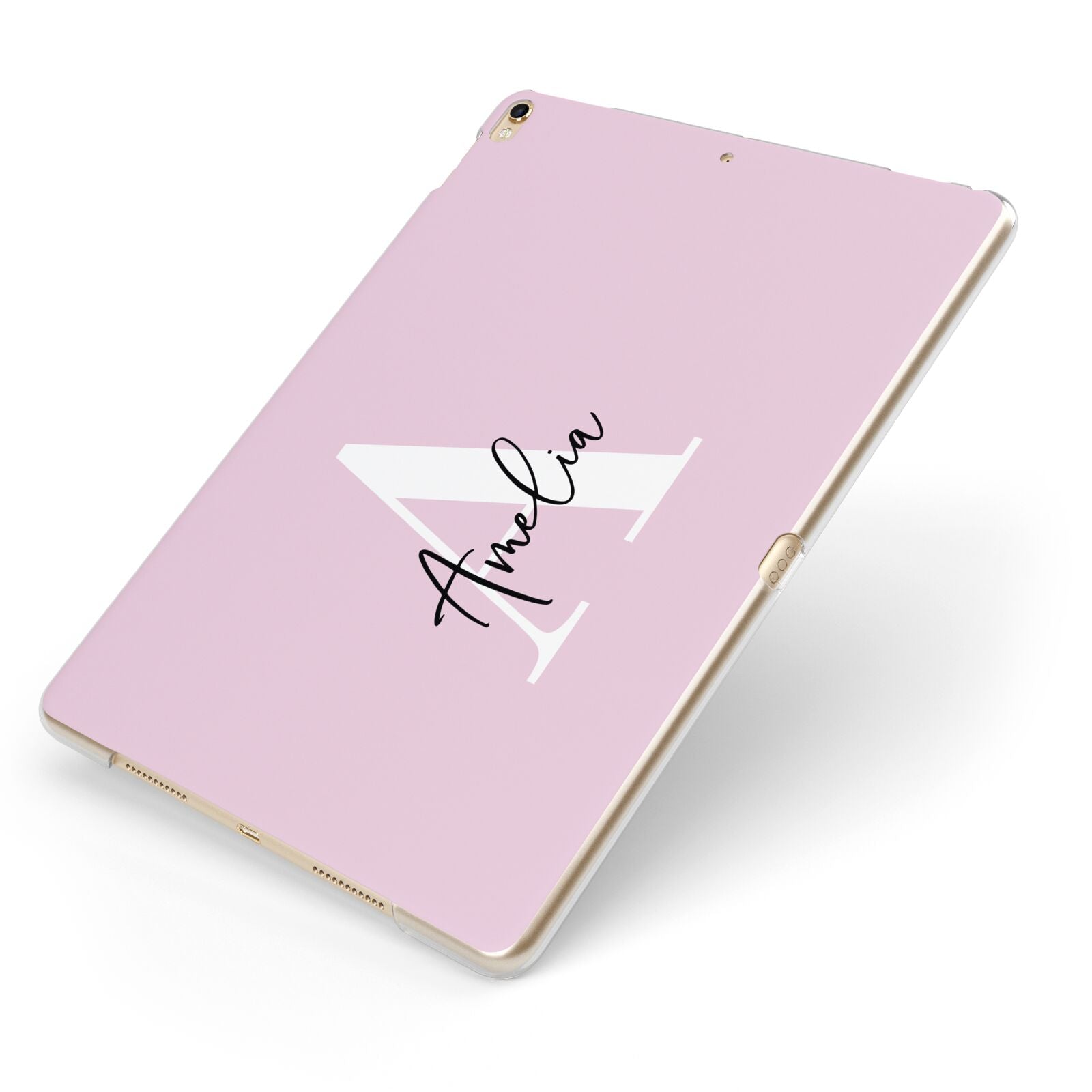 Pink Personalised Initial Name Apple iPad Case on Gold iPad Side View