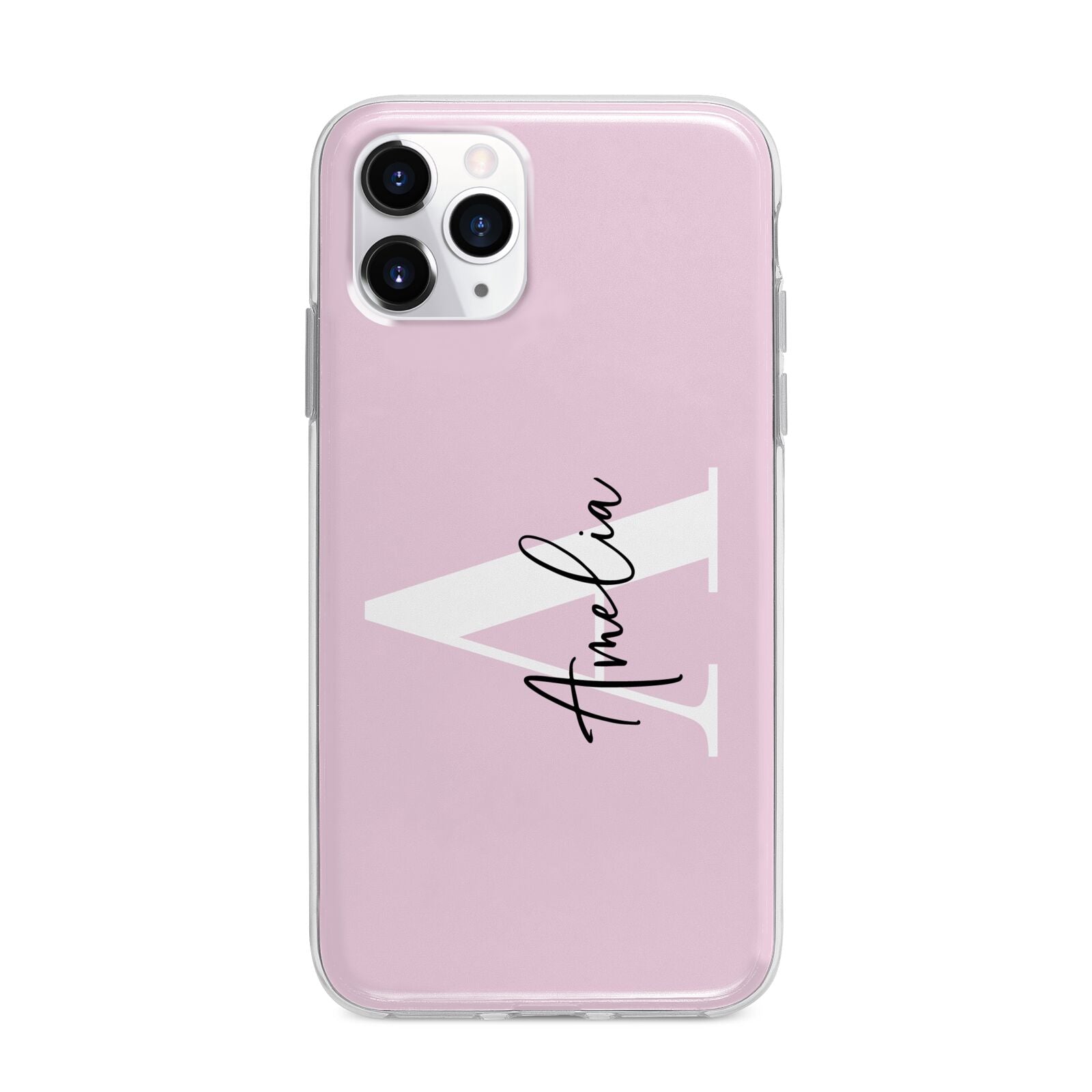 Pink Personalised Initial Name Apple iPhone 11 Pro Max in Silver with Bumper Case